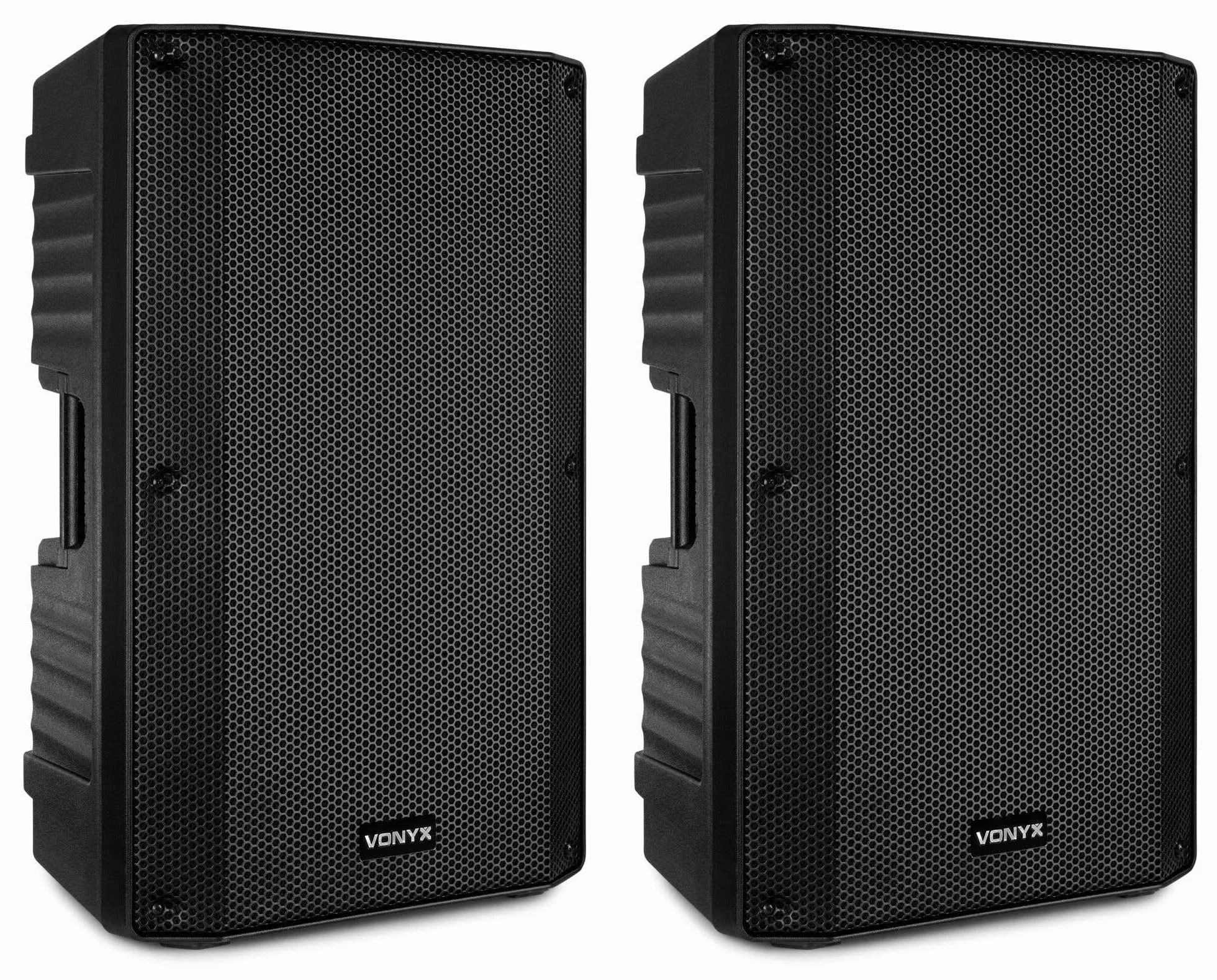 Vonyx VSA150S Sistema de PA Activo portátil 1000 W con 2 Altavoces de 15”, Bluetooth, USB MP3, entradas Micro y Guitarra, Soportes, Fundas Protectoras y Mando a Distancia