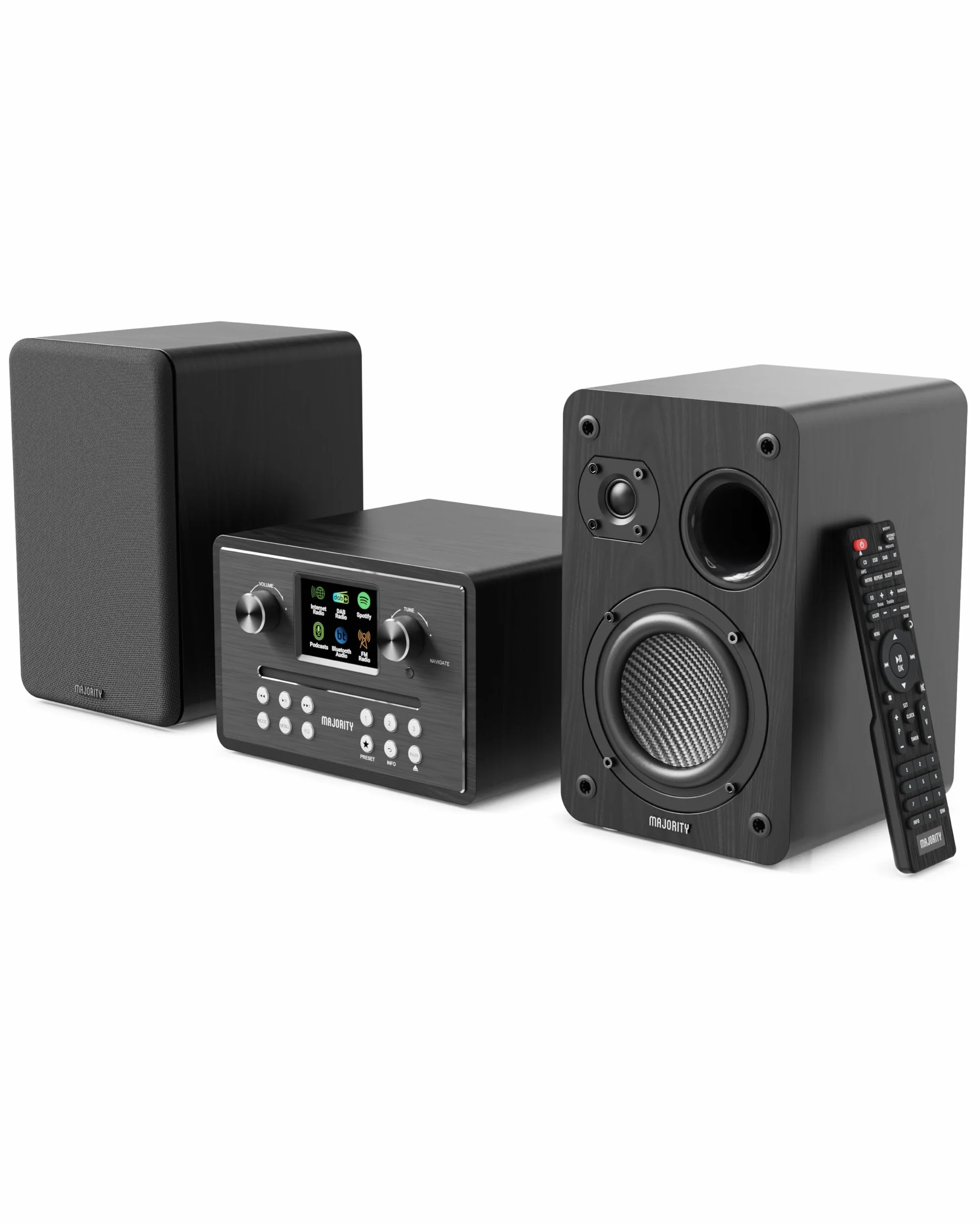 MAJORITY Homerton HiFi Equipo de Música | Reproductor de CD, Radio Internet WiFi, Dab/Dab+ Radio Digital y FM | Minicadena con Bluetooth 5.3, Reproducción USB, Spotify Connect y Control por App OKTIV
