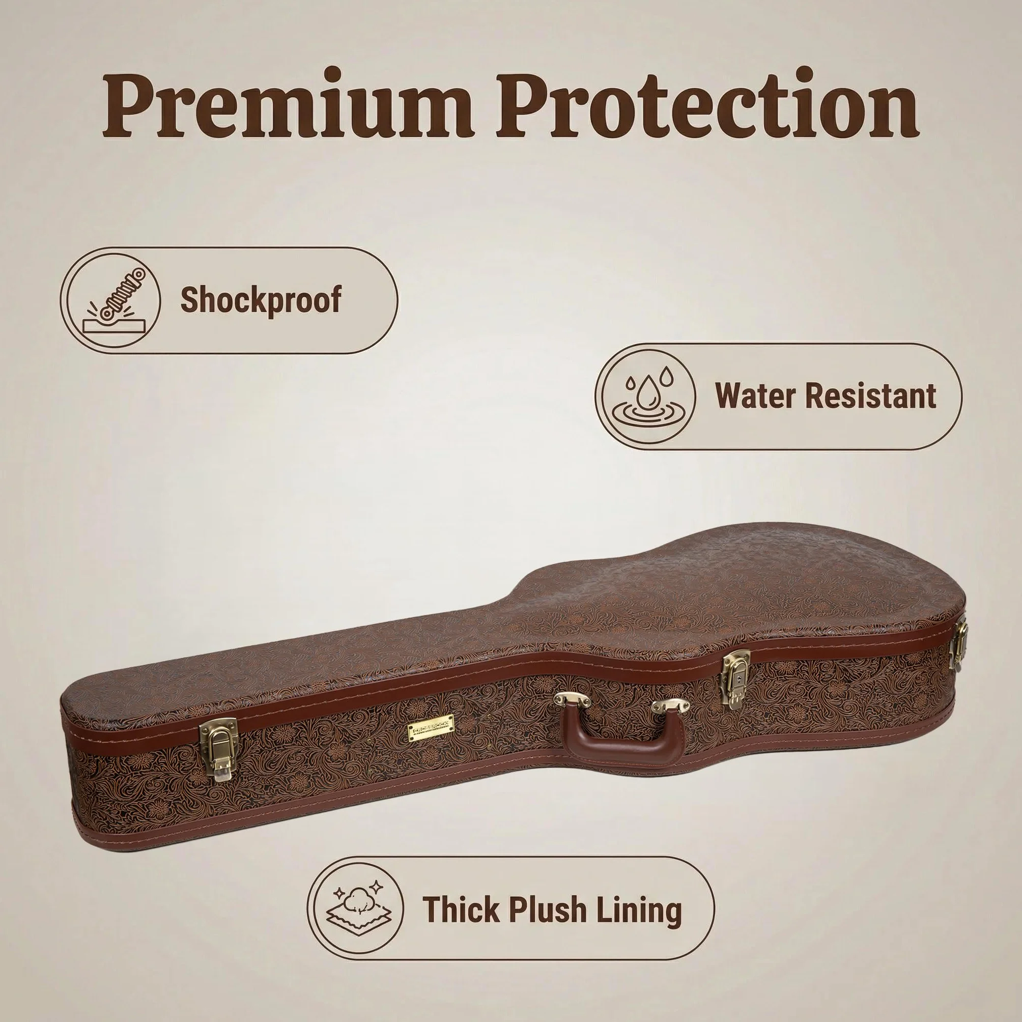 Crossrock Designer Series - Funda universal de madera para guitarra clásica 4/4, cerradura de seguridad, patas de metal, espacio de almacenamiento, marrón flor (CRW530CBQ), Marrón flor, 4/4 Classical,