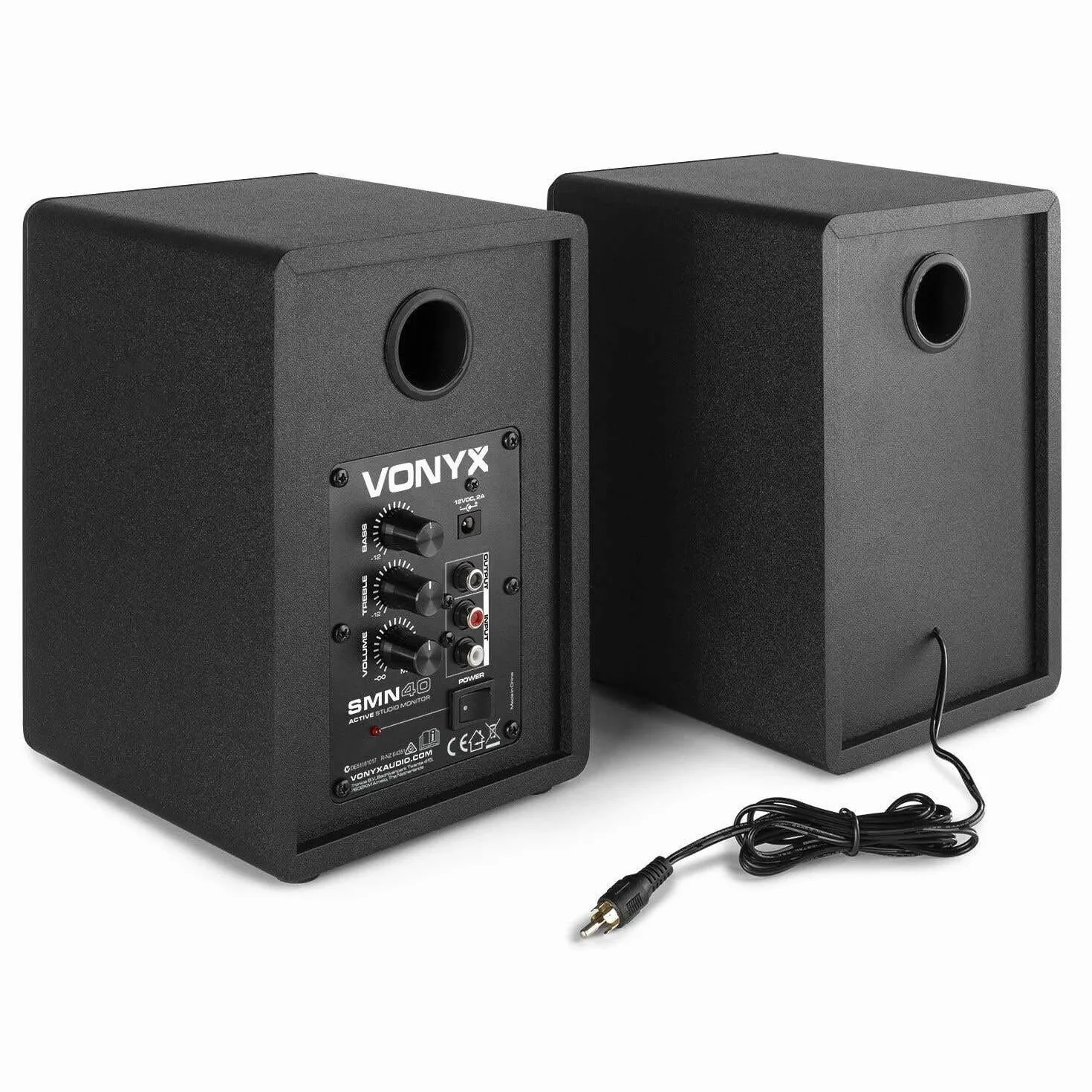 Vonyx SMN40B monitores Estudio Activos 100W con Soportes SMS10, Control Graves/Agudos, Amplificador Integrado, Altura Ajustable, Set Ideal para DJs y producción Musical