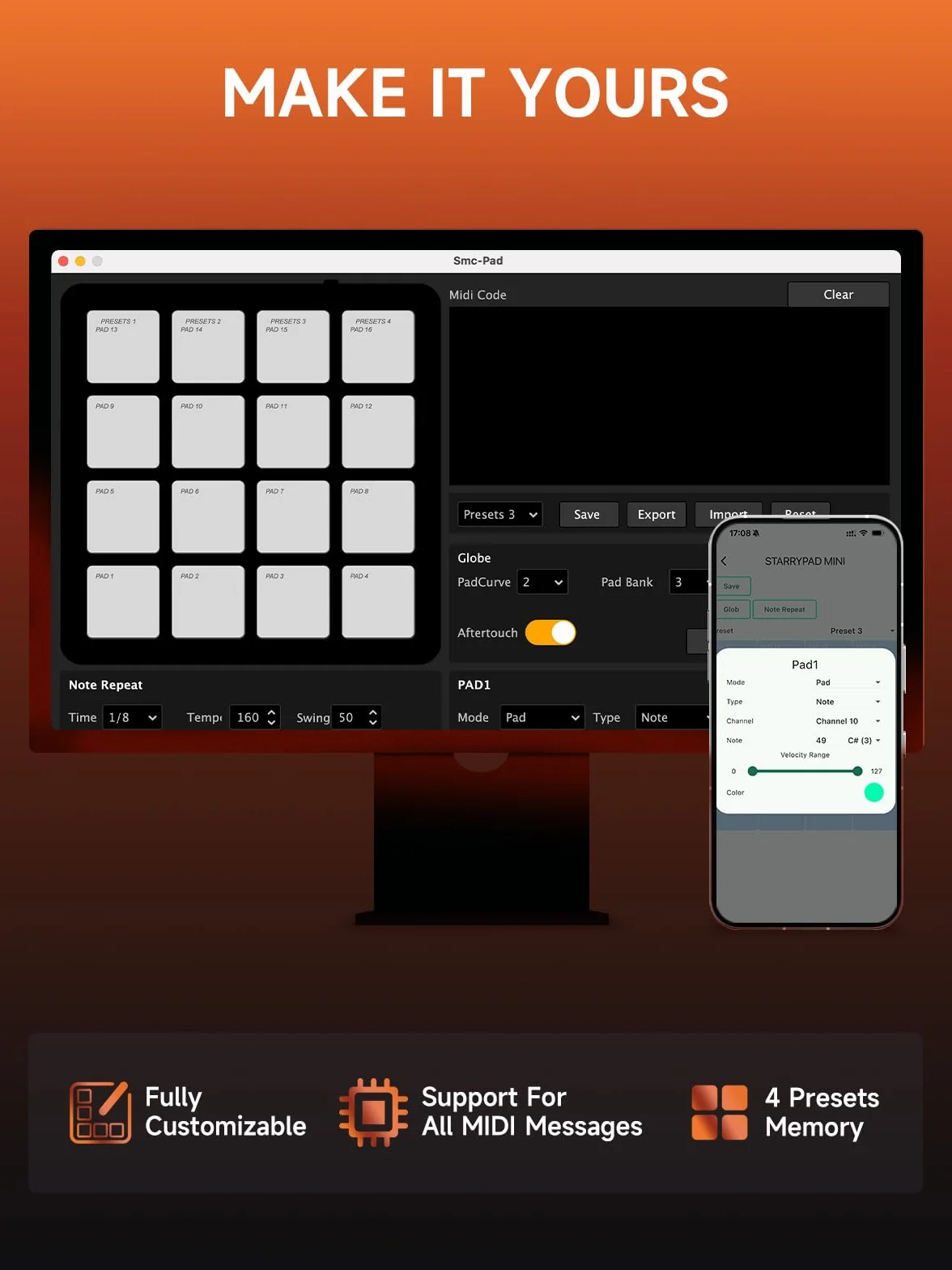 Donner Controlador MIDI con Pads para Crear Ritmos,Caja de Ritmos Portátil con 16 Pads de Ritmos,Repetición de Notas y Software de Producción Musical,Controlador MIDI USB con 40 Cursos,STARRYPAD MINI