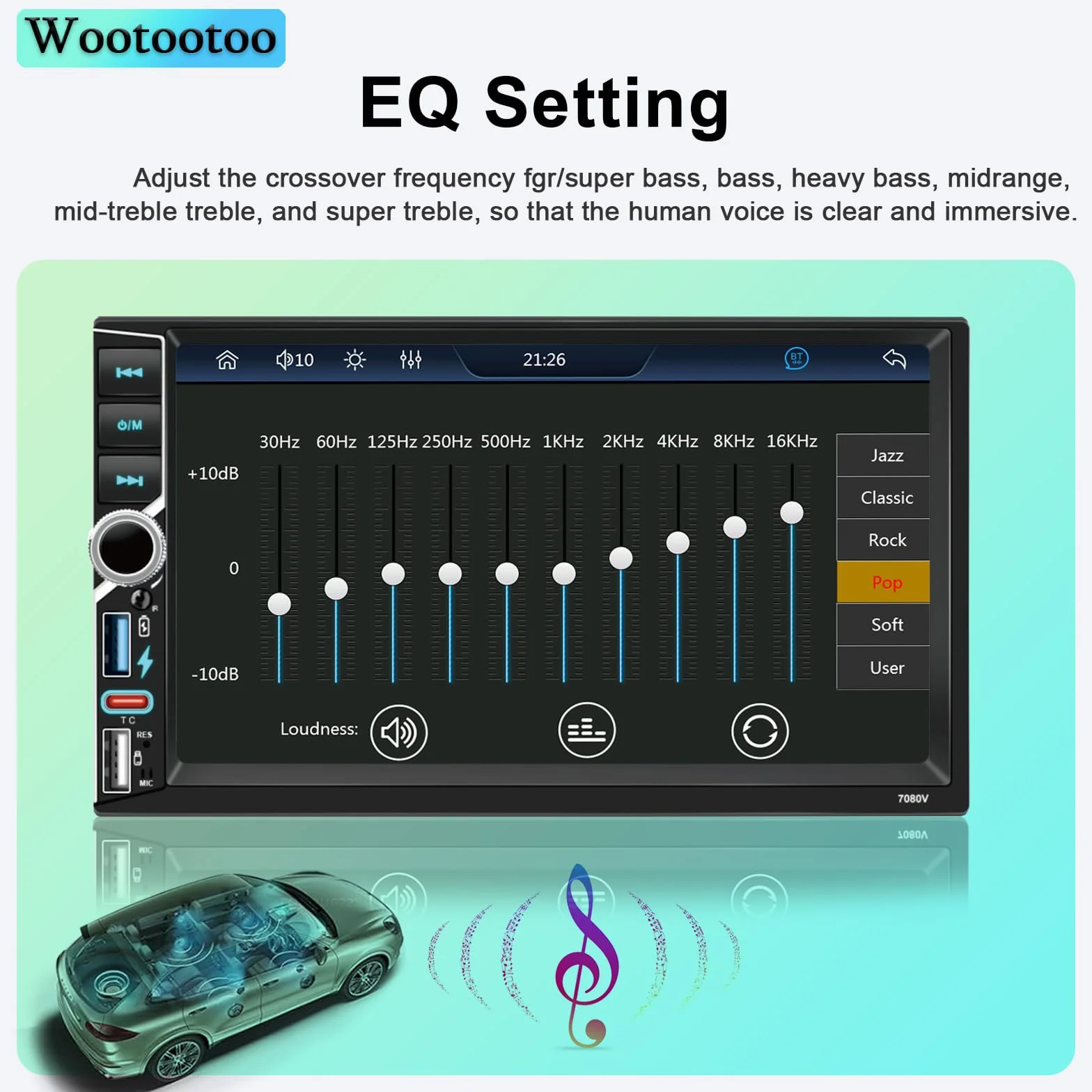 Radio estéreo para Coche 2 DIN con Bluetooth, CarPlay inalámbrico y Android Auto, Pantalla táctil HD de 7 Pulgadas, Radio FM RDS, Tipo C, Carga rápida, micrófono y cámara de visión Trasera