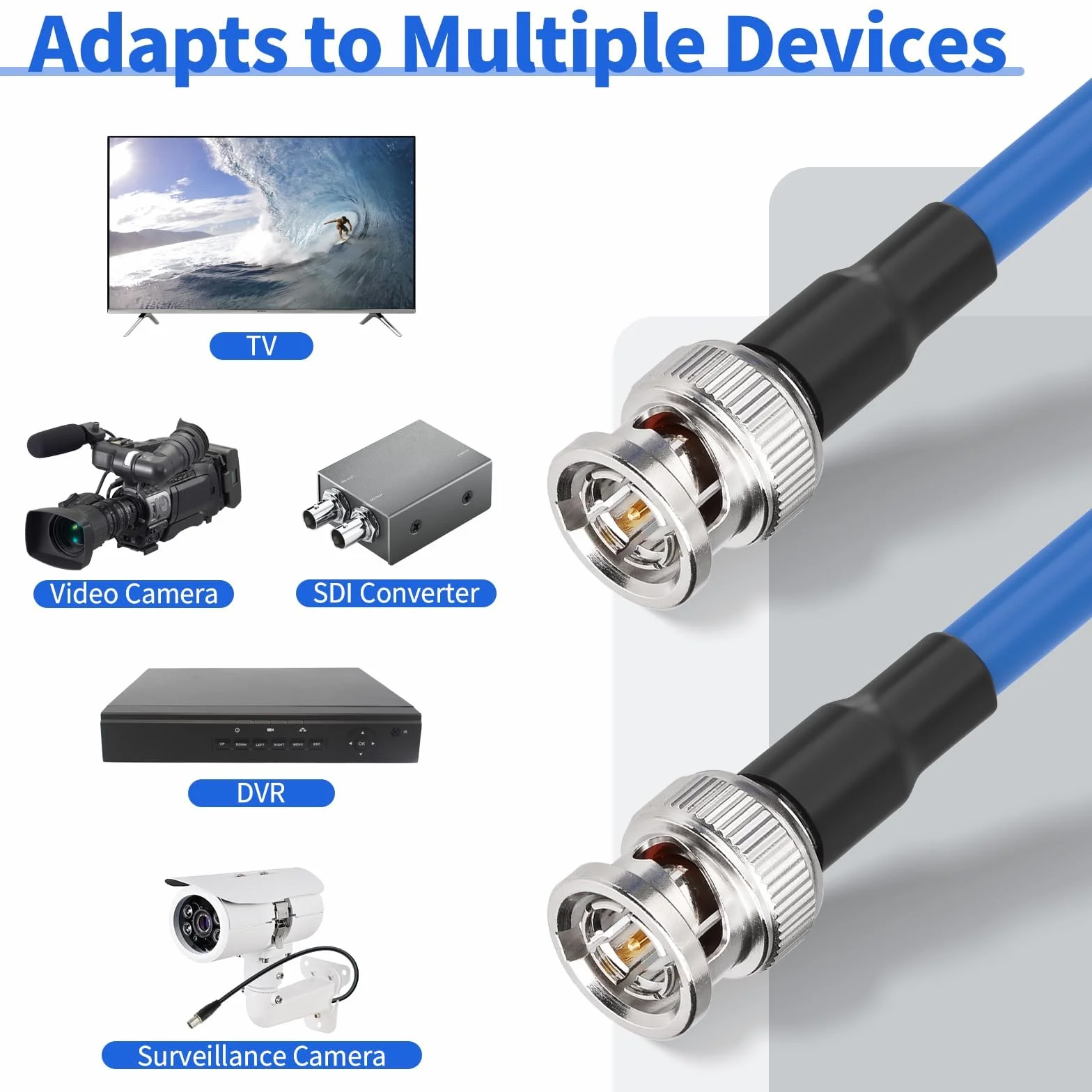 Superbat Cable SDI BNC 3G/6G/12G 1m, Cable 75 Ohm RG6 de Video SDI Macho a Macho Doble Blindaje para Cámara Transmisión Monitor CCTV Convertidor SDI Compatible con 4K/8K/12G-SDI (Dual Link)