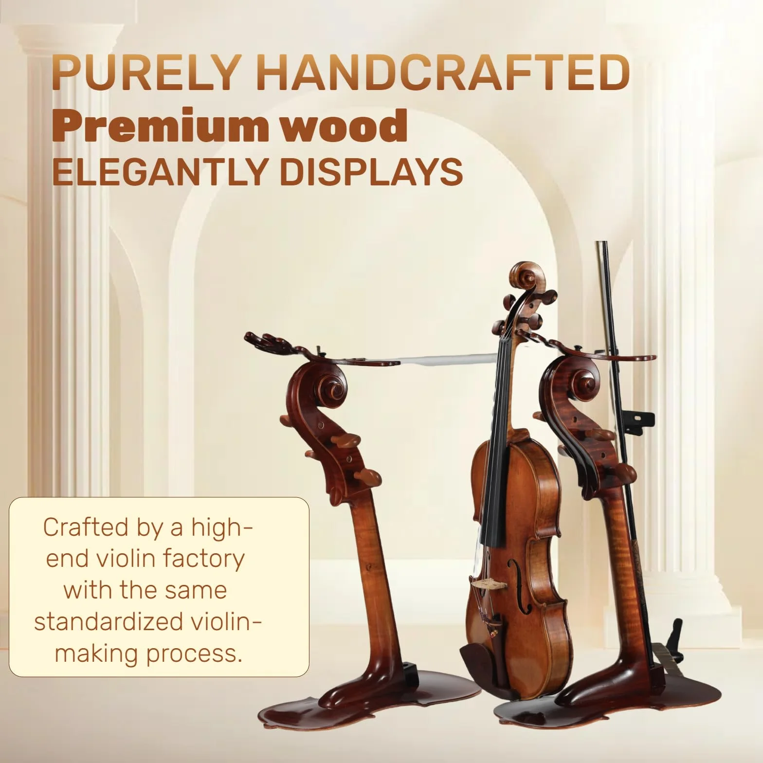 Soporte para violín de madera maciza y soporte para arco con diseño intrincado de corte pasado, forma de violín, hecho a mano, artístico, resistente y colgador de violín y arco, soporte de exhibición,