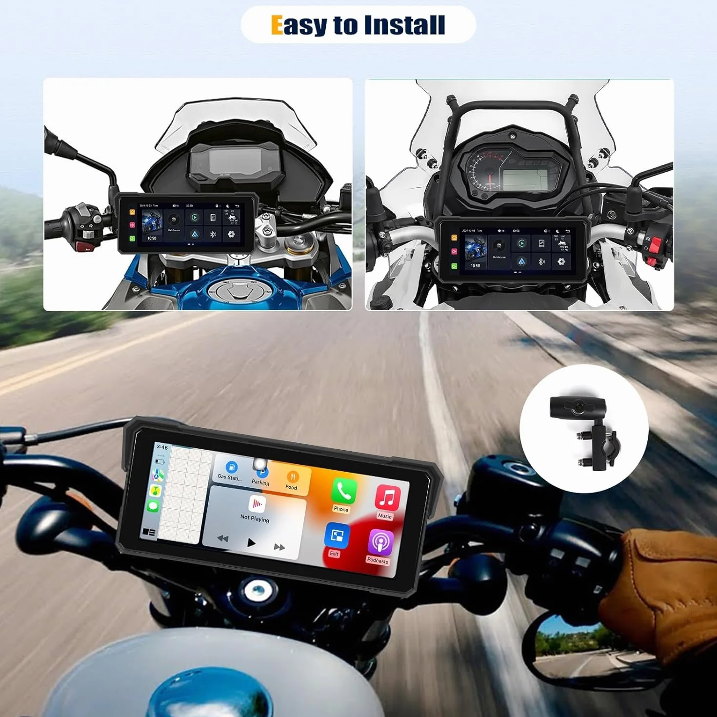 SIXTOP CarPlay Moto con CarPlay y Android Auto Inalámbricos, Pantalla Táctil Impermeable de 8,1 Pulgadas,IP68 Waterproof, Audio Bluetooth, Navegación GPS Moto con Ecualizador, Siri