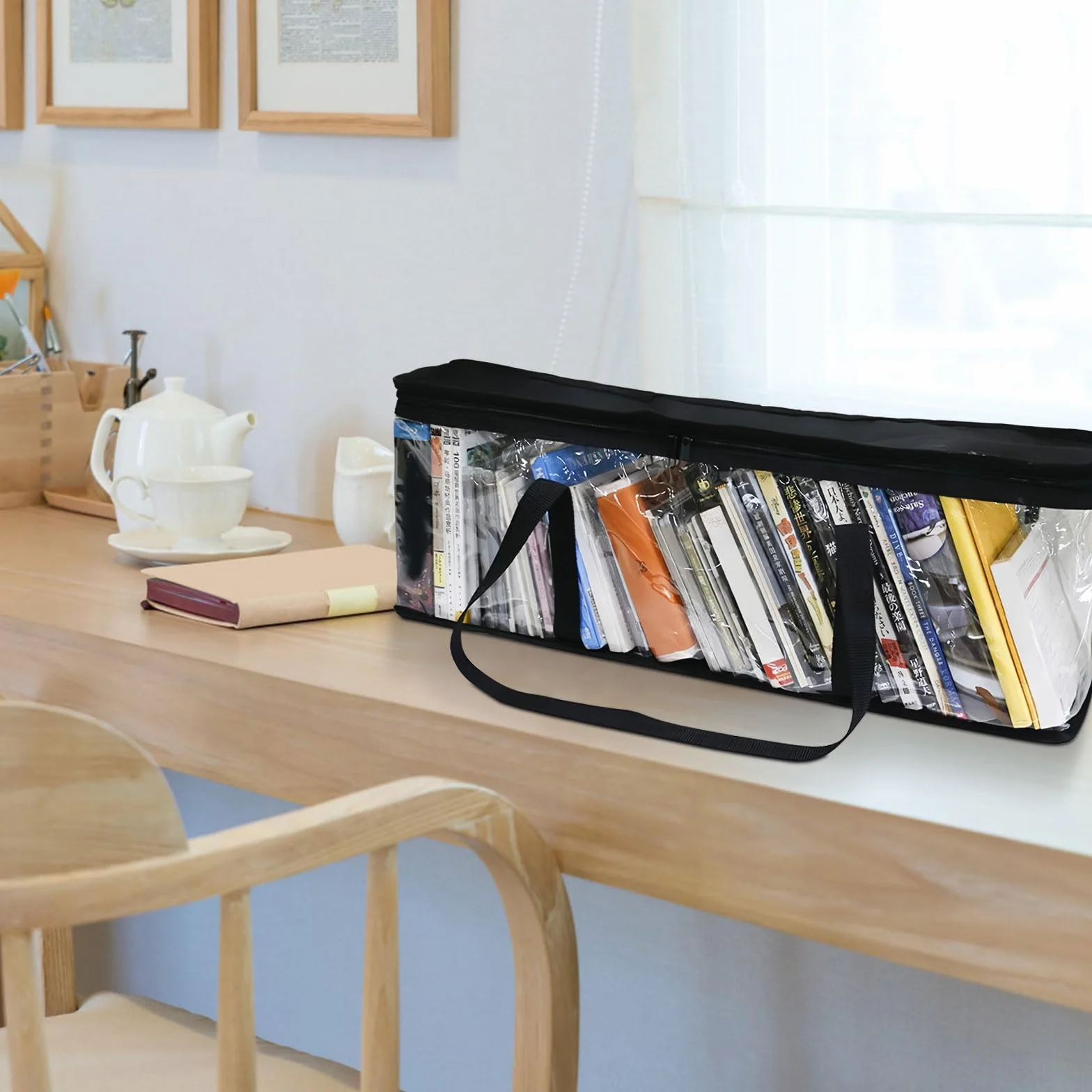 Fundas de Almacenamiento Portátil para CD, Bolsa de Almacenamiento Transparent para DVD, Sac de Transport Plástico con Asas, Pochettes de Rangement Resistente al Agua para Álbumes Libros (4)