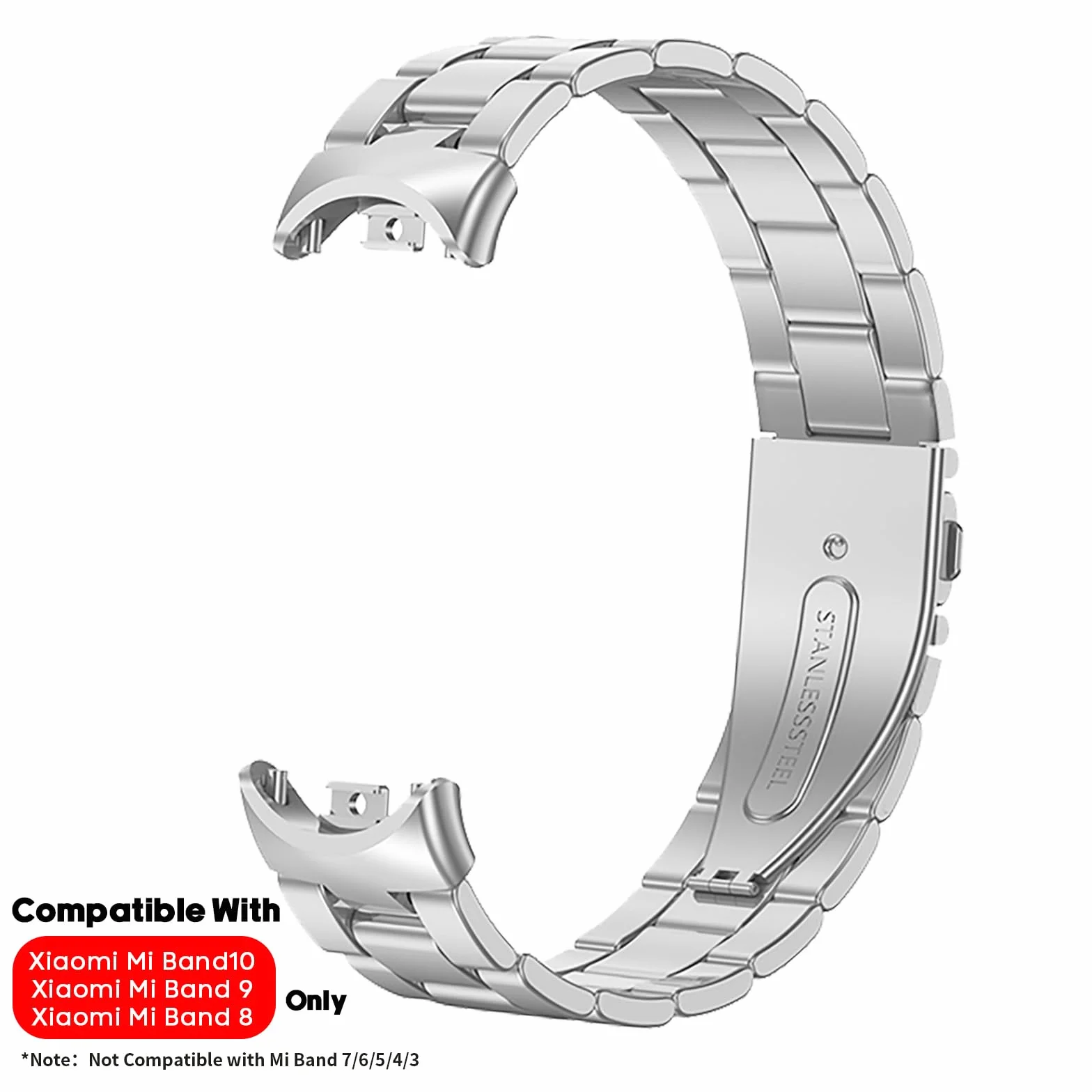 BDIG Correa Compatible para Xiaomi Mi Band 10/9/8, Pulsera de Repuesto de Acero Inoxidable Hebilla Ajustable Plata