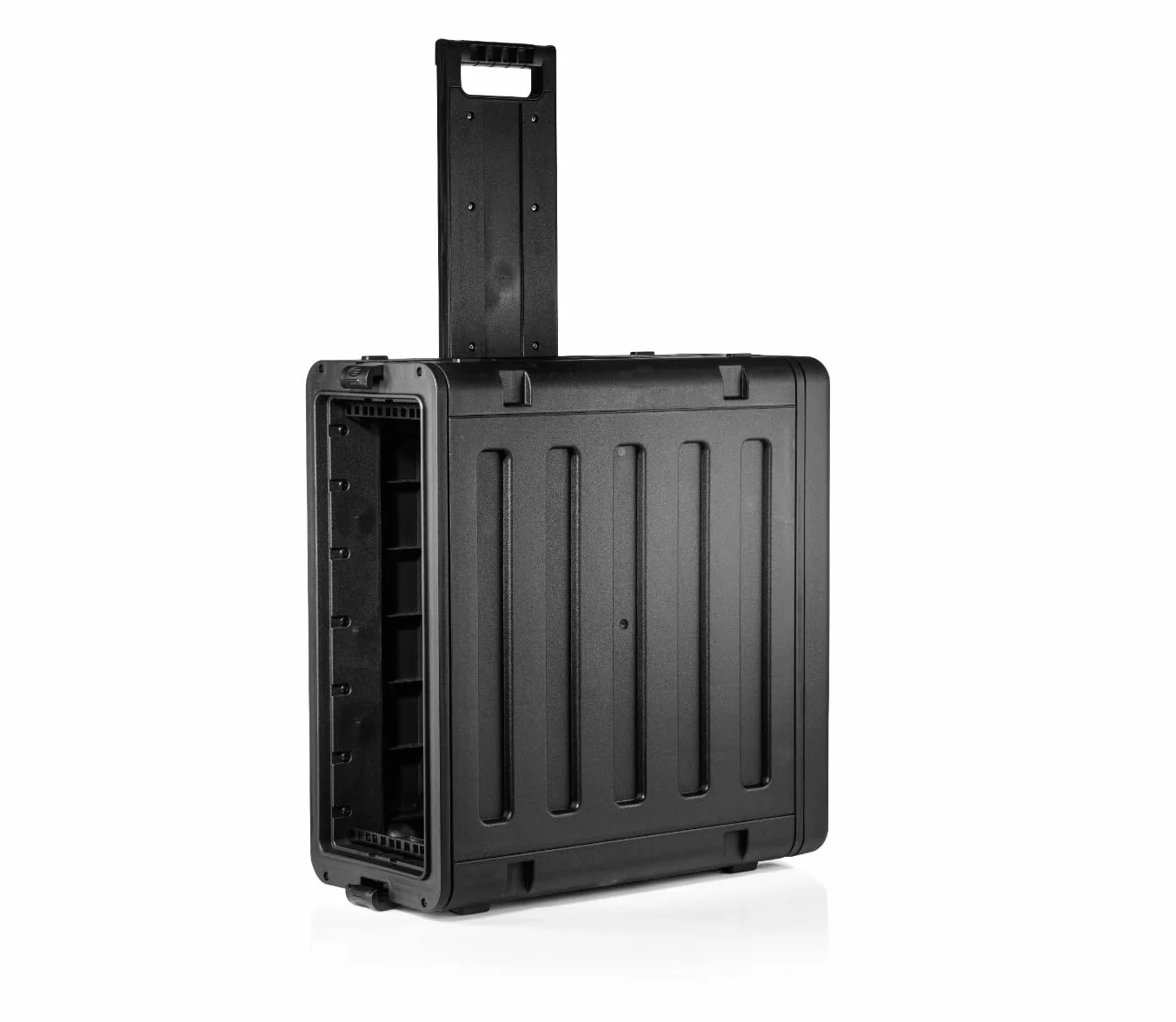RackVault – Carcasa rígida para audio, 19 pulgadas, 4U, 480 mm, con ruedas y carro, caja apilable, montaje en rack, para aplicaciones industriales y AV/música, color negro, Negro , 19 Zoll
