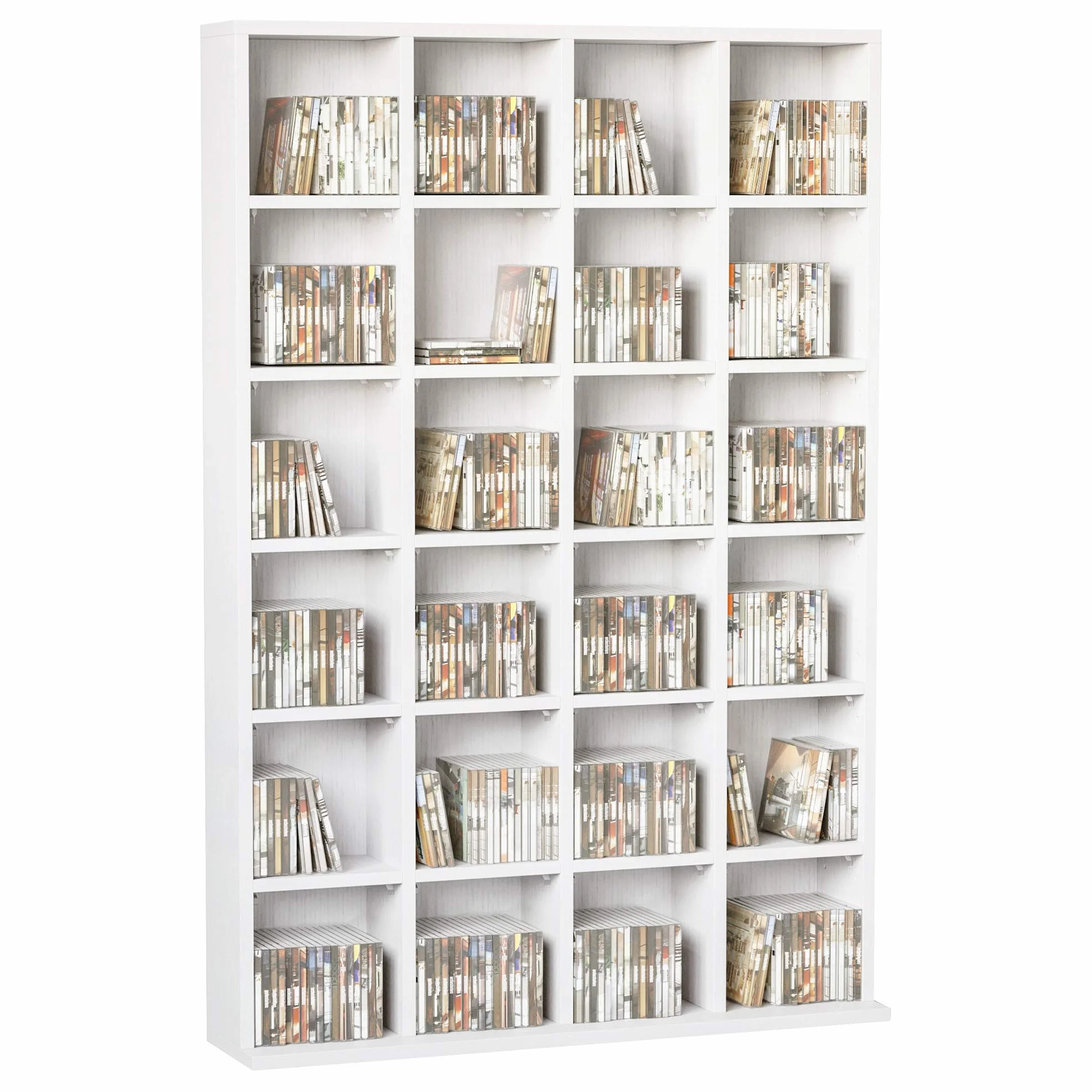 HOMCOM - Almacenamiento para CD y DVD, mueble de almacenamiento multimedia con 24 compartimentos, capacidad máx. 456 CD/ 336 DVD, estantería de madera con estantes ajustables, 89 x 20 x 130,5 cm