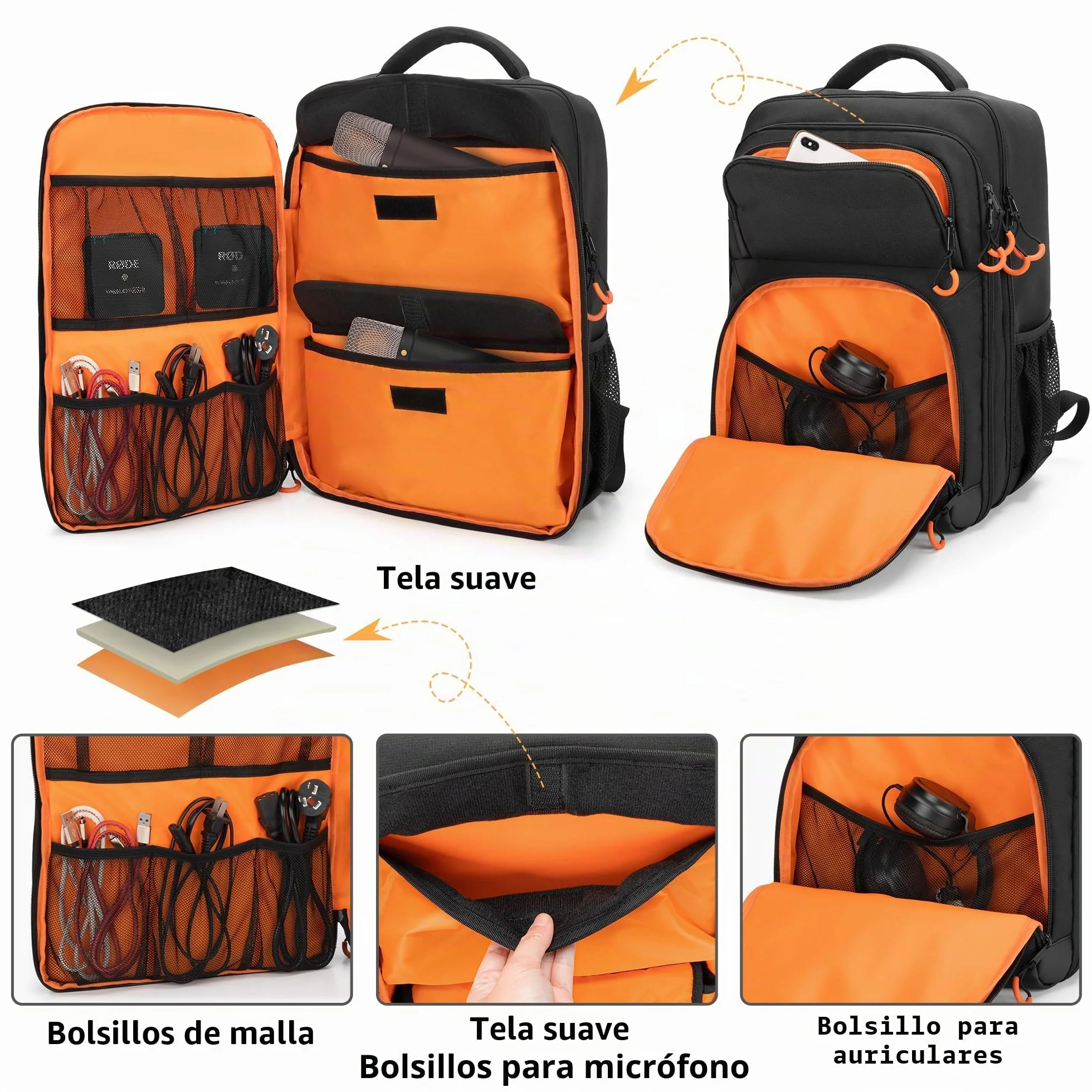 PGmoon Bolsa para controladores de DJ Compatible con Hercules DJControl Inpulse 200 MK2/Numark Party Mix II/RODECaster Pro II, Mochila para Mezclador DJ con Muchos Bolsillos para Micrófonos, DJ Cables