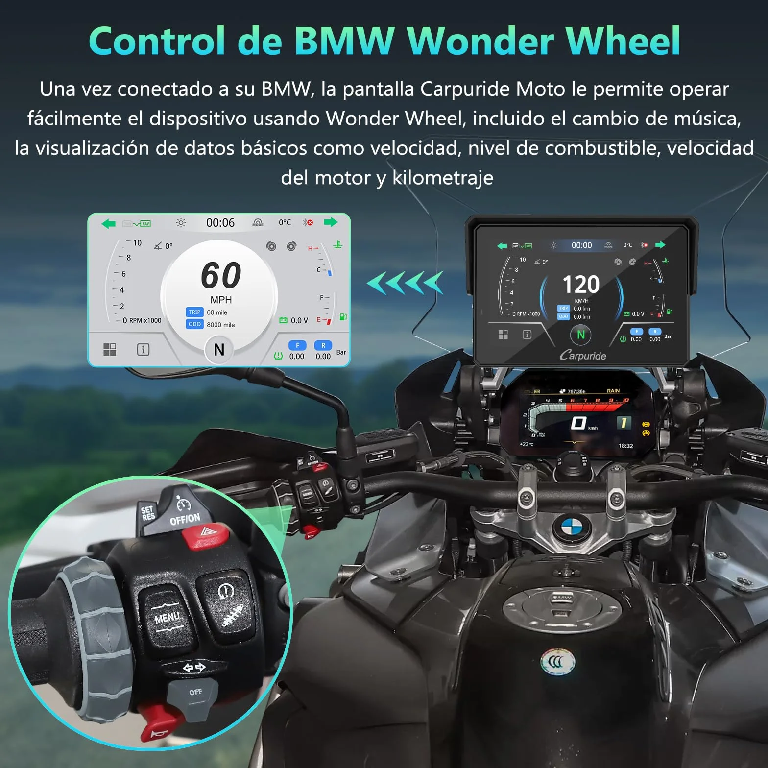 CARPURIDE W502BS Pro CarPlay Android Auto para Motocicletas, Pantalla GPS 5 Pulgadas Impermeable Bluetooth Dual