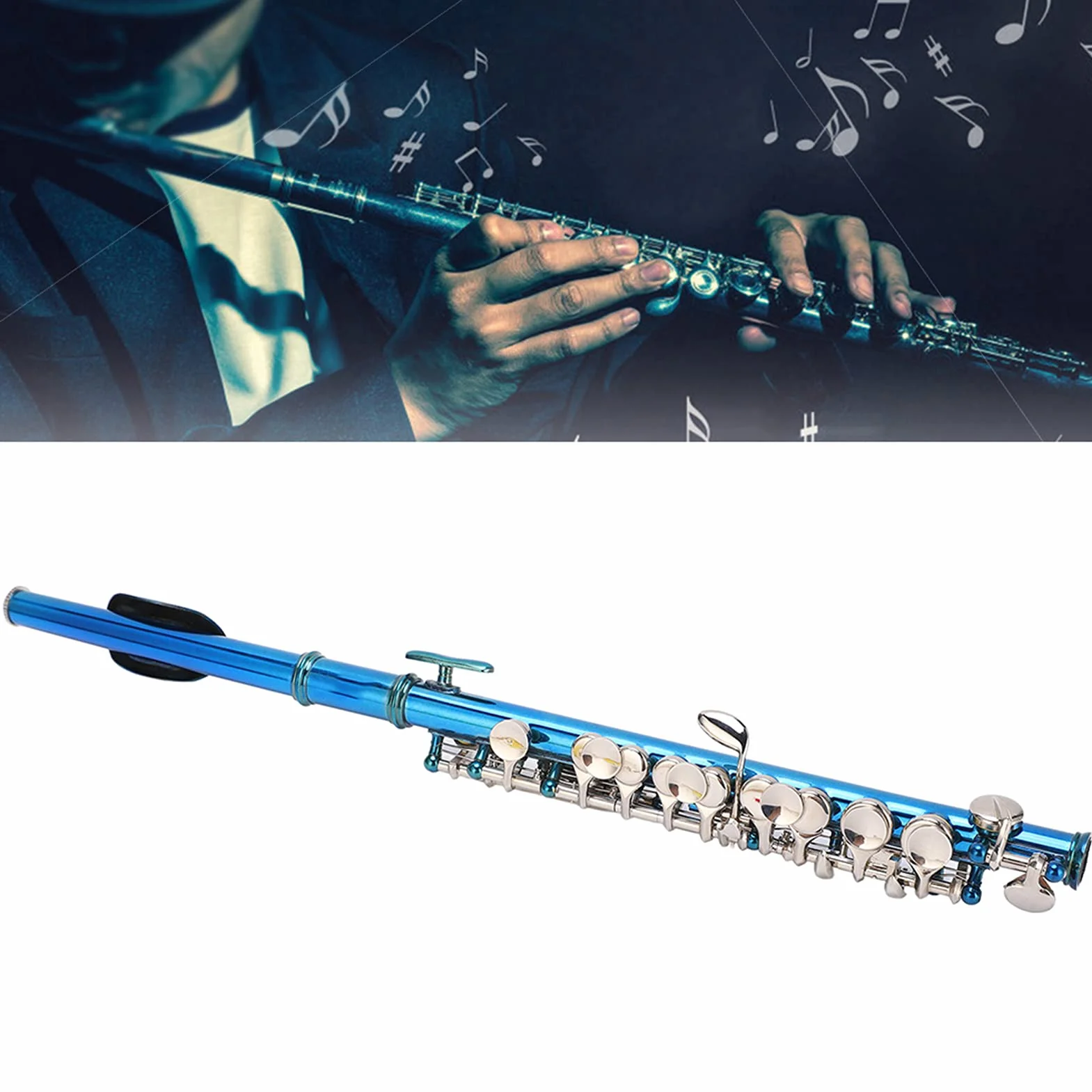 Flauta Piccolo Cupronicke, Flauta Piccolo Cupronickel Azul + Llave E Francesa 6 Agujeros para Principiantes