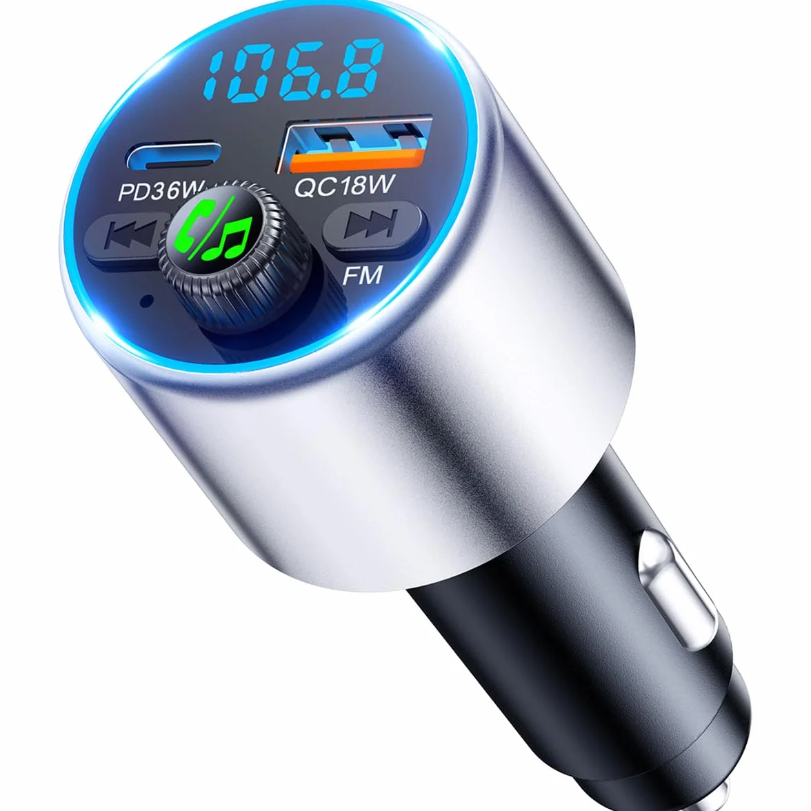 Transmisor FM Bluetooth Coche 5.3 Cargador Mechero Coche PD36W QC3.0 Adaptador Bluetooth Vehículos