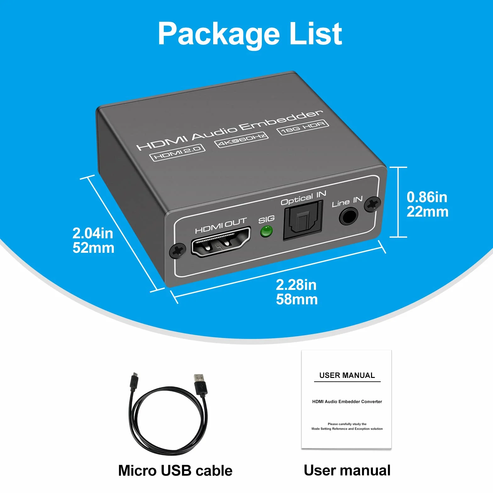 Soporte de Entrada de Analógico Digital HDMI Audio Embedder 4K60Hz 18Gbps HDR CEC HDCP2.2