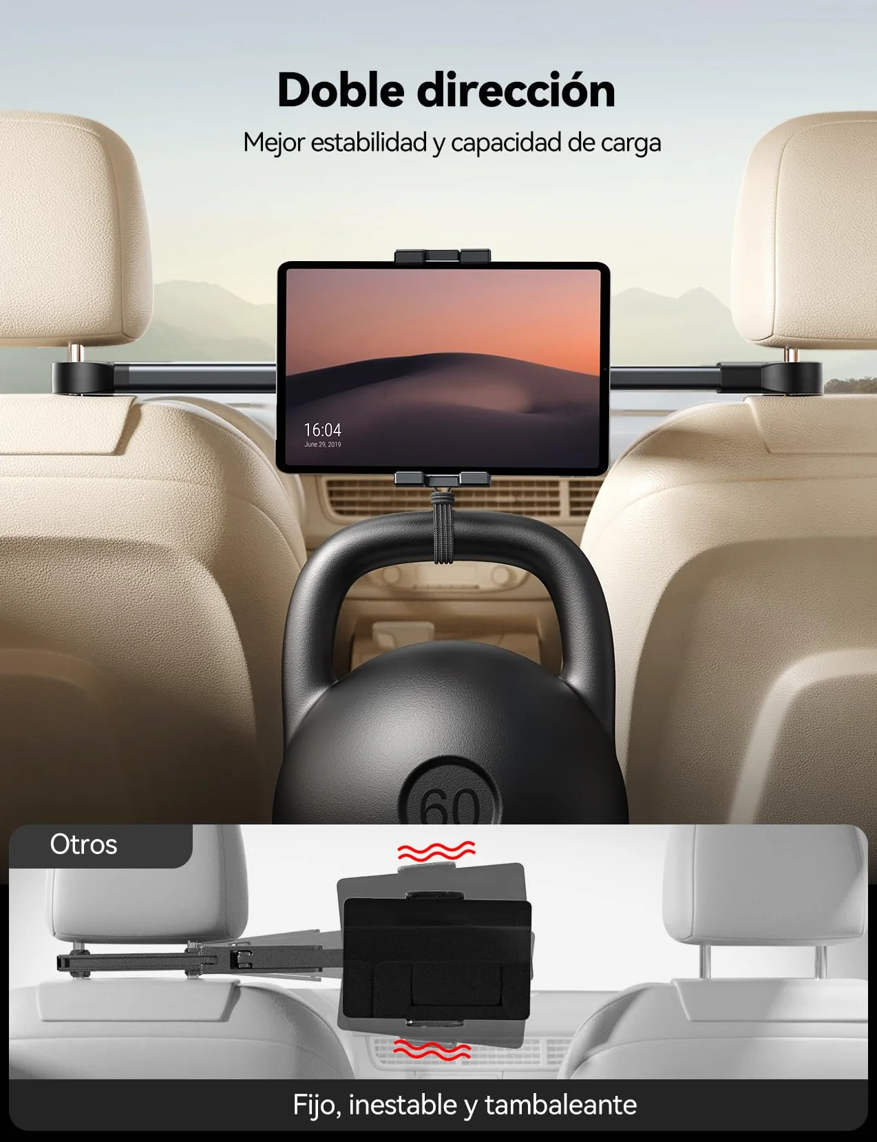 JOYROOM Soporte Tablet Coche con Fijación Bilateral – Soporte iPad Coche con Brazo Metálico para Tabletas y Smartphones de 4,7–12,9"