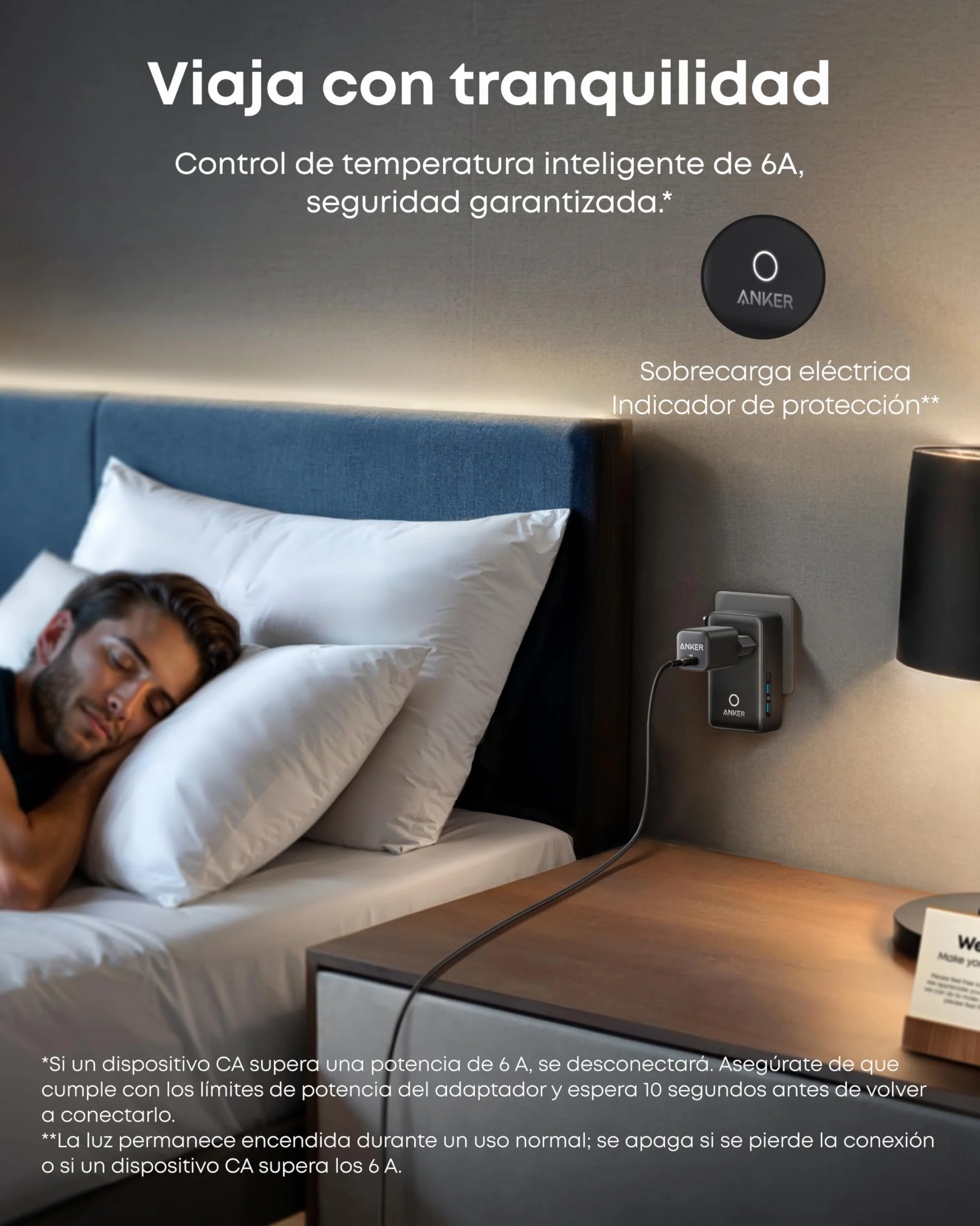 Anker Nano Adaptador Enchufe Universal de Viaje, 5 Puertos USB con 1 Puerto CA, 2 USBA y 2 USBC, Control de Temperatura