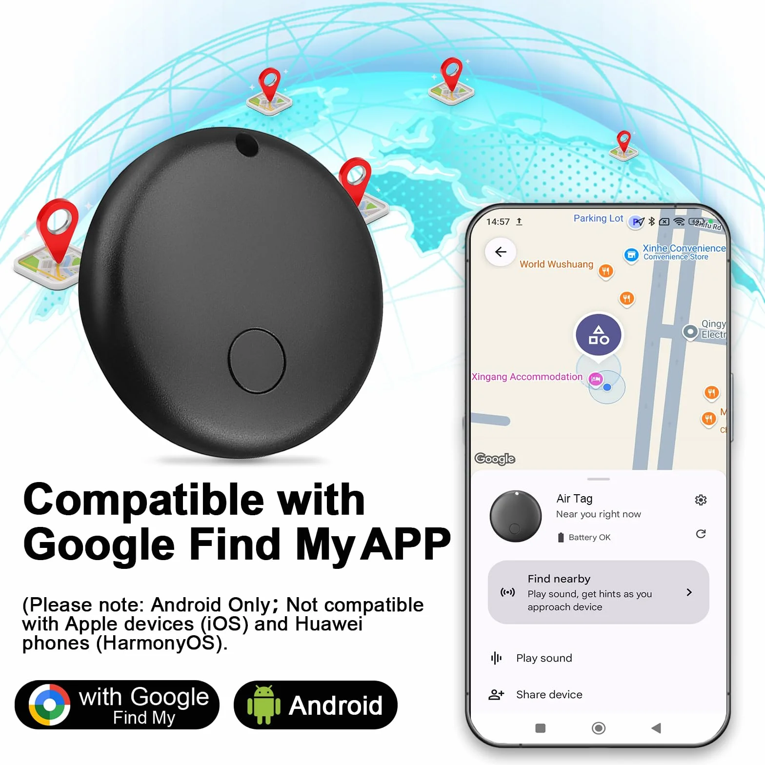 2 Unidades de Android Smart Tag,GPS Tracker Compatible con Google Find My Device,Android GPS Tag Alternative,Bluetooth Tracker para Maletas, Mochilas, Carteras