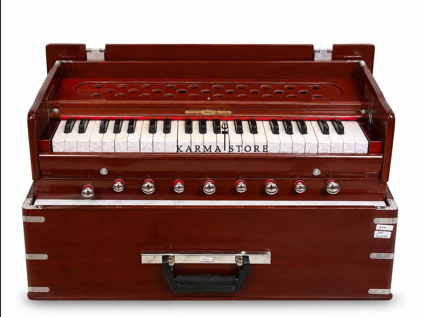 Harmonium Traveler, plegable portátil con 4 paradas, 3½ octavas, teca, madera, 45,7 x 30,5 x 17,8 cm, 8 kg, caña de bajo-macho, 440 Hz, con acoplador y bolsa de transporte