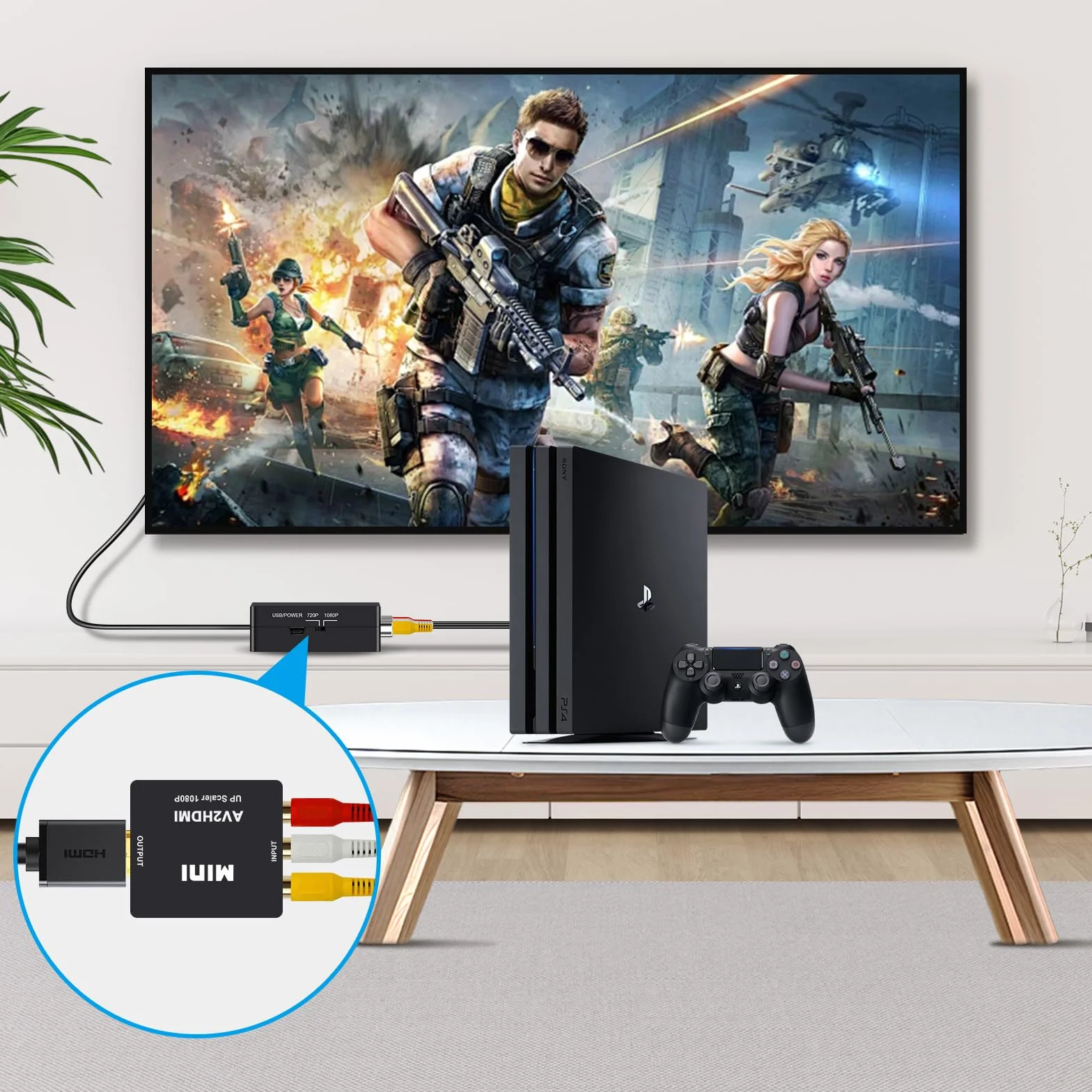 YLK Convertidor RCA a HDMI, Convertidor de AV a HDMI, Adaptador de Audio y Video CVBS Compuesto Mini RCA 1080P Compatible con PAL/NTSC para TV/PC/PS3/PS4/Portátil/STB/Xbox VHS/VCR/Reproductores