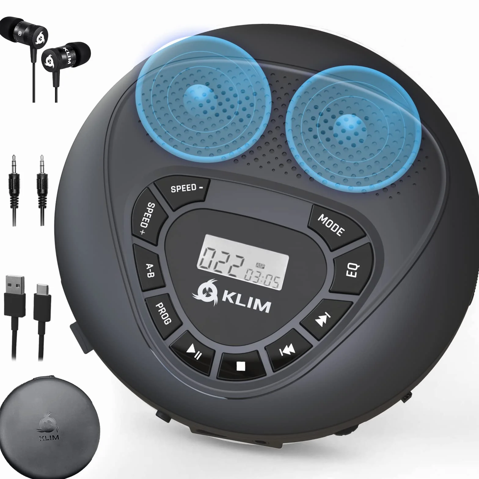 KLIM Reproductor CD portátil con Altavoces Discman Batería Recargable Lector SD/TF AUX
