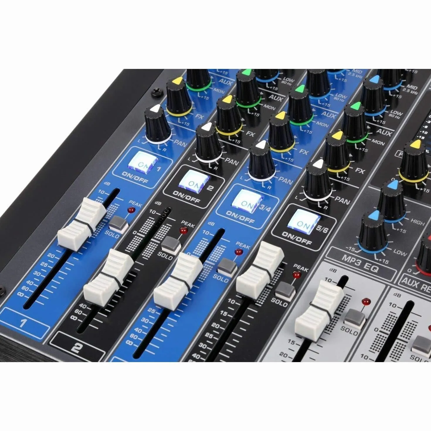 Power Dynamics PDM-S604 - Mezclador DJ profesional de 6 canales con efectos DSP, ecualizador gráfico de 9 bandas, Bluetooth, Reproductor USB/MP3, entrada de micrófono, ideal para música en directo