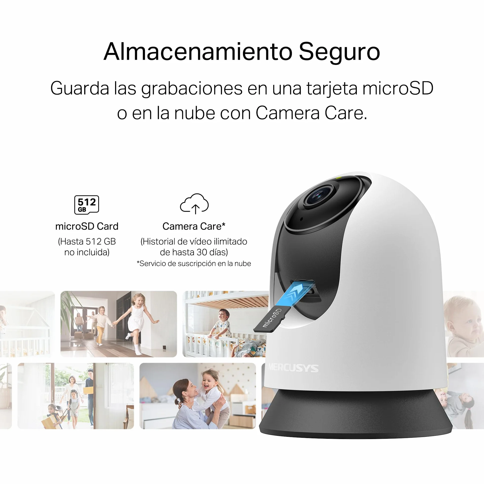 MERCUSYS MC210 - Cámara Interna Wi-Fi 2K 3MP 360°, visión Nocturna, Audio bidireccional, detección de Movimiento/notificaciones/Alarma, Zona privacidad, soporta microSD hasta 512