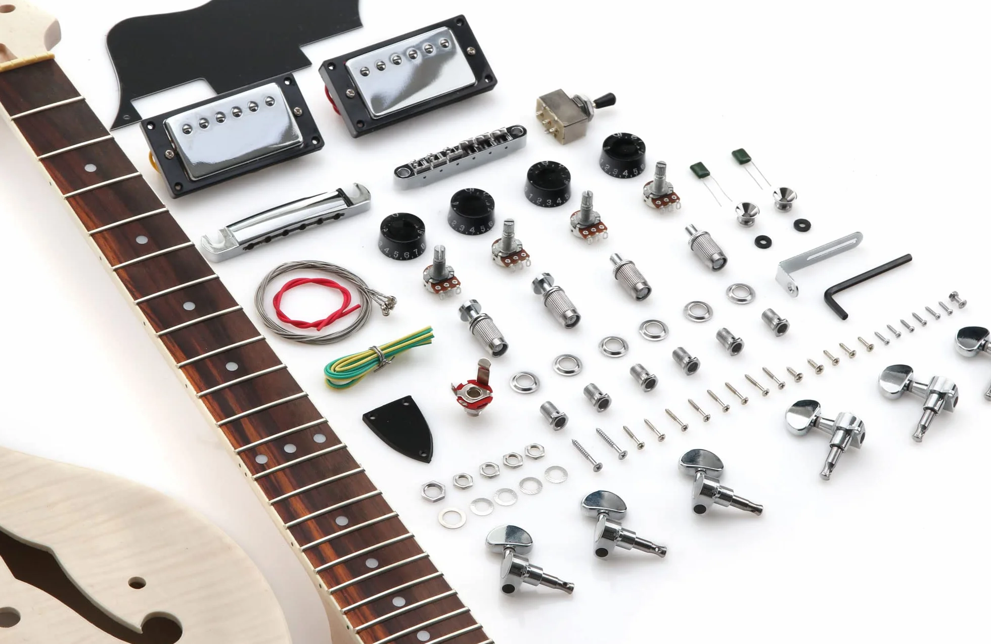 Kit De Guitarra Eléctrica Rocktile HB-Style - Kit DIY Semi-Hollow Con Diapasón De Palisandro, Cuerpo De Paulownia Con Sustainblock, Mástil De Arce Para Encolar - 2 Humbucker