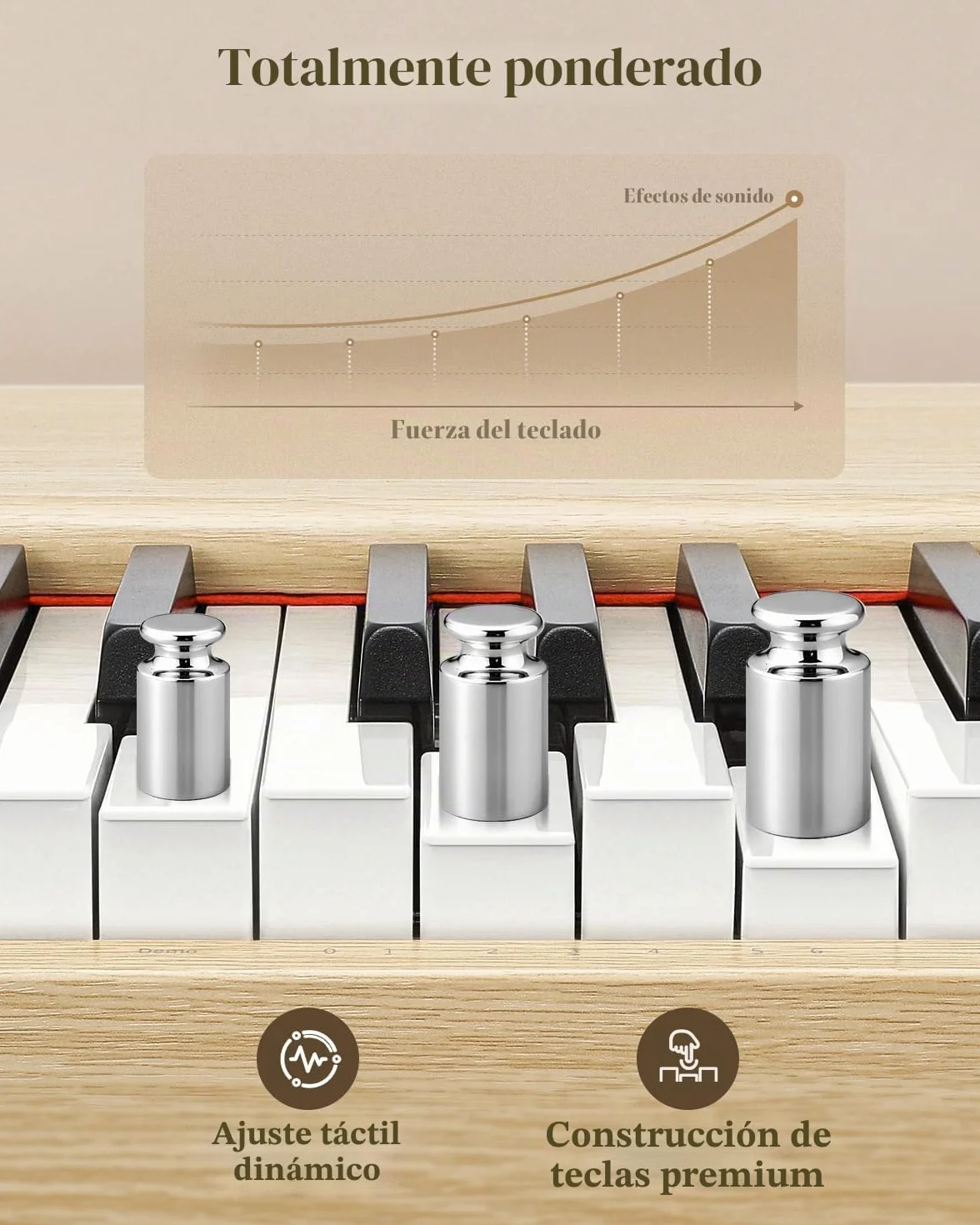 Eastar EUP-110 Piano Digital 88 Teclas Contrapesadas, Piano Eléctrico para Principiantes, con Auriculares, Pegatinas Musicales, Pantalla, 3 Pedales, Conexión Inalámbrica, Grabación - Madera Clara