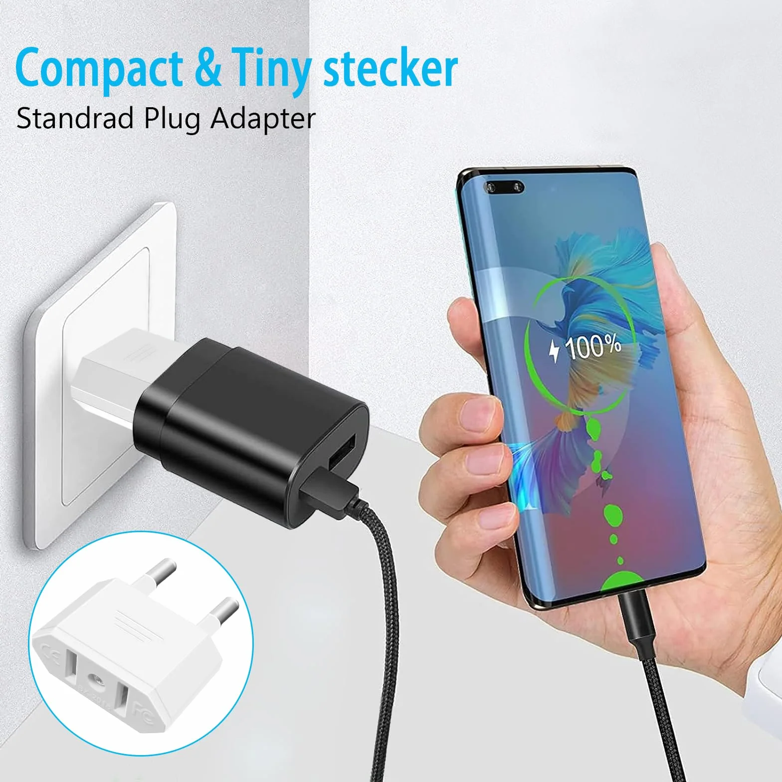 Tixlux 2 Piezas Adaptador Enchufe Americano a Español, Adaptador Enchufe Americano a Europeo, Adaptador de Enchufe Viaje para Europa/USA/US/Francia/Alemania/España/Australia/Austria, Blanco