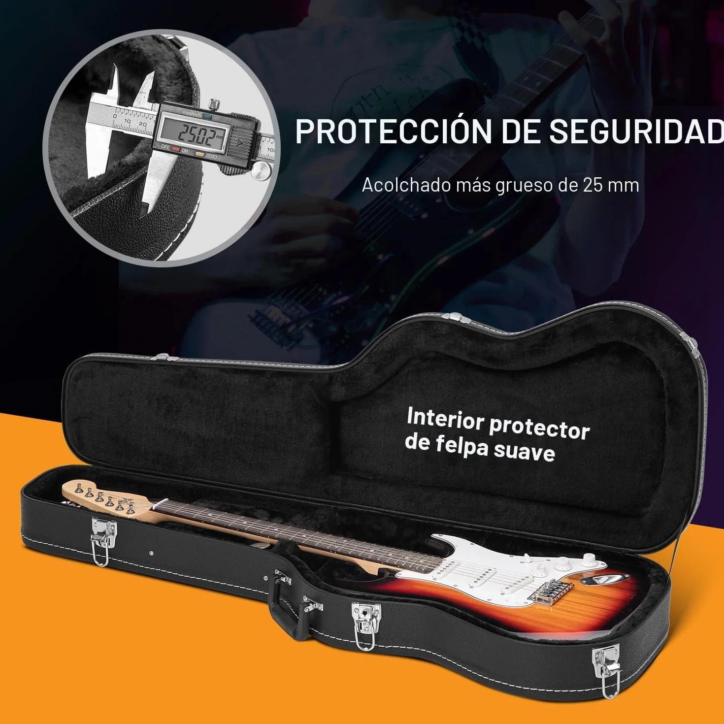 CAHAYA Funda Rígida Tipo Maleta para Guitarra Eléctrica, Acolchado de 25 mm, Resistente al Agua, Diseño de PU Fácil de Limpiar, Líneas Blancas y Negras