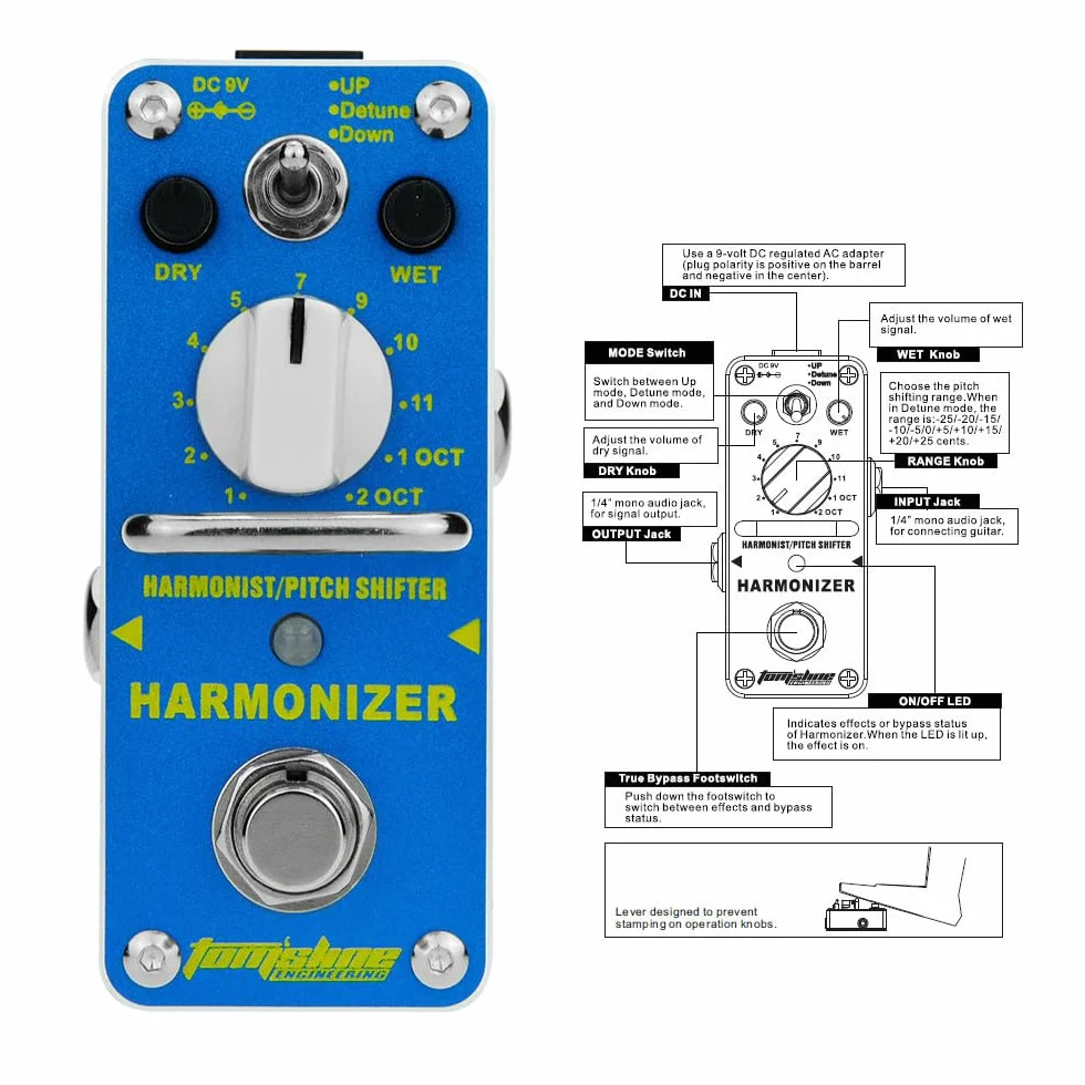 AHAR-3 Harmonizer Harmonist/Pitch Shifter, pedal de efecto de guitarra eléctrica, mini efecto único con True Bypass
