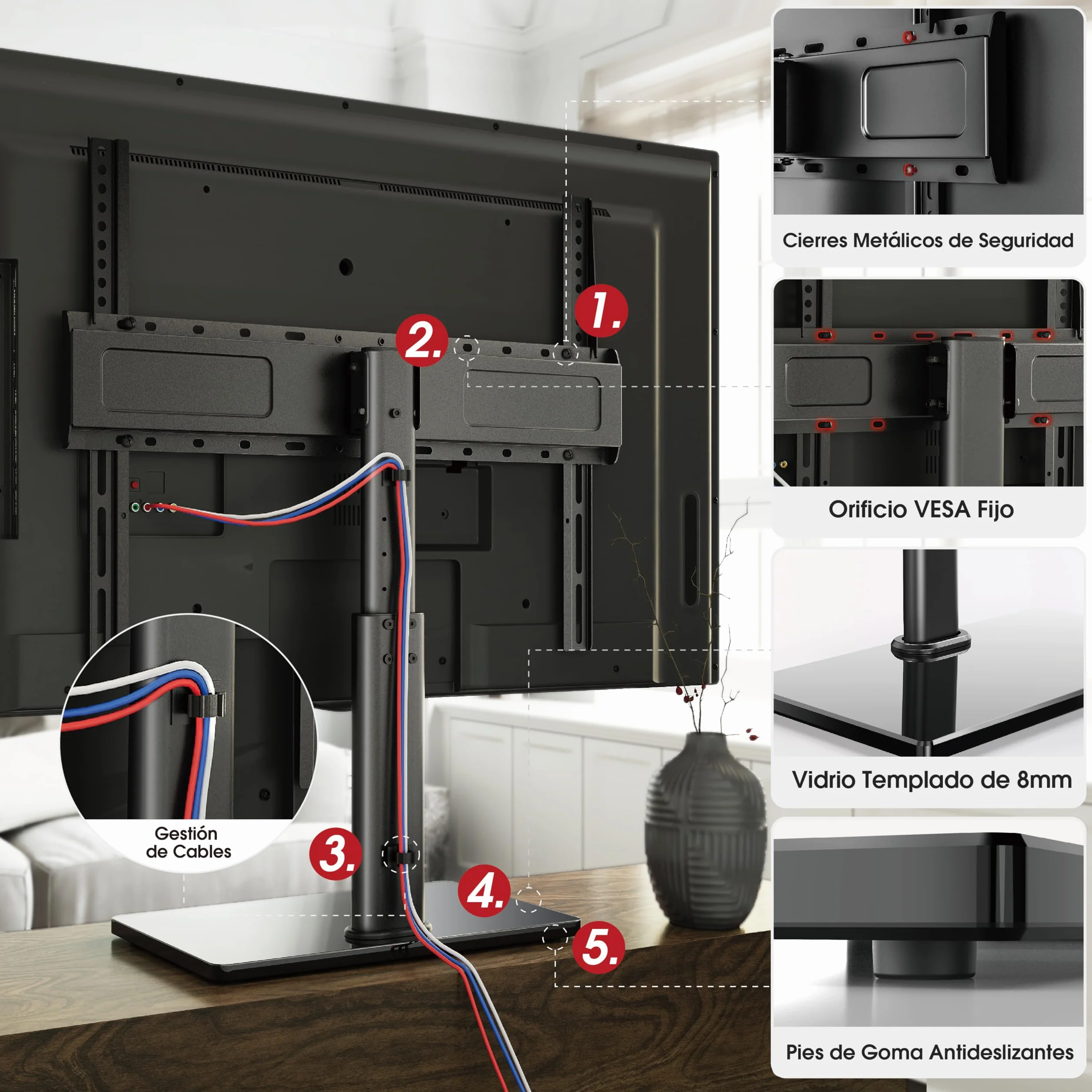 AOKCOS Soporte de TV para TV de 32-75 Pulgadas, Inclinable Giratorio Altura Ajustable, Máx VESA 600x400 mm 45KG