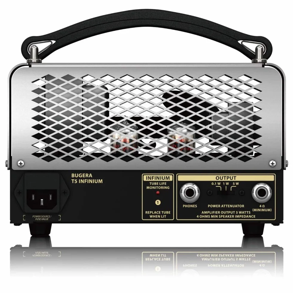 Bugera T5 INFINIUM Cabezal de amplificador de válvulas estilo jaula de 5 vatios con multiplicador de vida útil de válvulas INFINIUM y reverberación