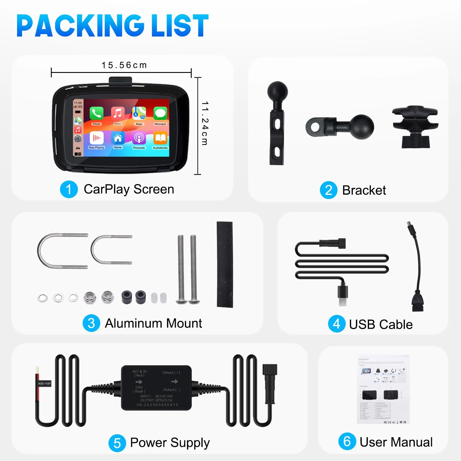 KAOLALI Pantalla Carplay para Motocicleta CarPlay Inalámbrico y Android Auto IP67 Impermeable Táctil de 5 Pulgadas Estéreo Portátil Inalámbrico para Moto Compatible con Navegación GPS, Siri