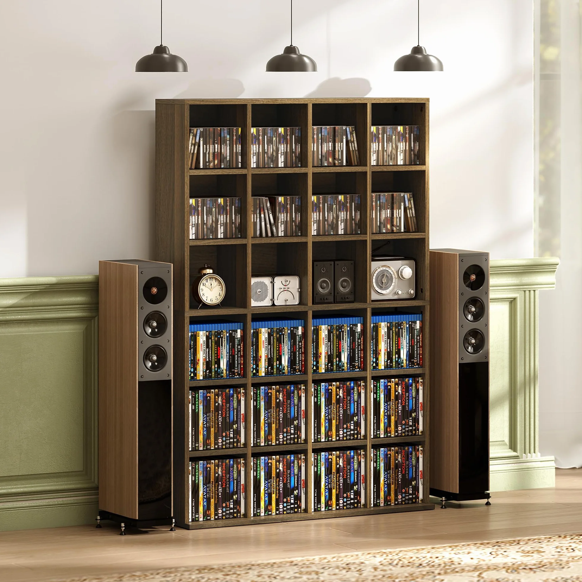 HOMCOM Almacén para CD y DVD, Estante de Almacenamiento, Capacidad máx. 456 CD/336 DVD, 24 Compartimentos y estantes Ajustables, para Oficina, salón, Dormitorio, 89 x 20 x 130,5 cm, marrón