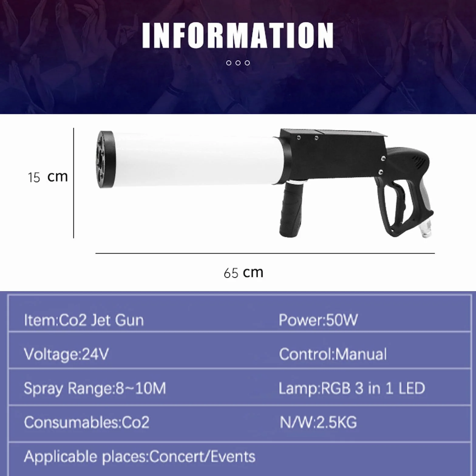 Máquina de chorro de CO2 RGB Máquina de niebla de CO2 CO2 Led Gun Club Bar Efectos de DJ Pistola de humo Pistola de niebla para fiesta Discoteca Columna de gas de dióxido de carbono Pistola 8-10M