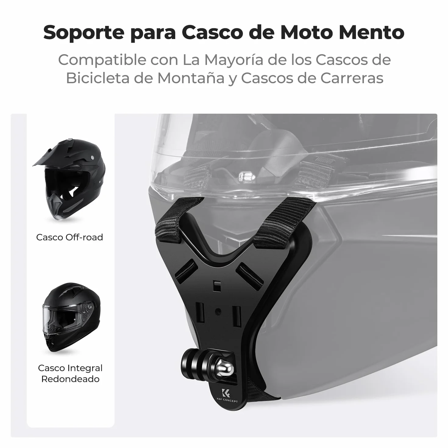 K&F CONCEPT Soporte para Casco Moto Mento Compatible con GoPro Hero 13/12/11/10/9/8/7, dji Osmo Action 5 Pro/4/3/360, Insta 360 Ace Pro/2/X5/X4/X3, AKASO con Base en Y, Silicona Antideslizante