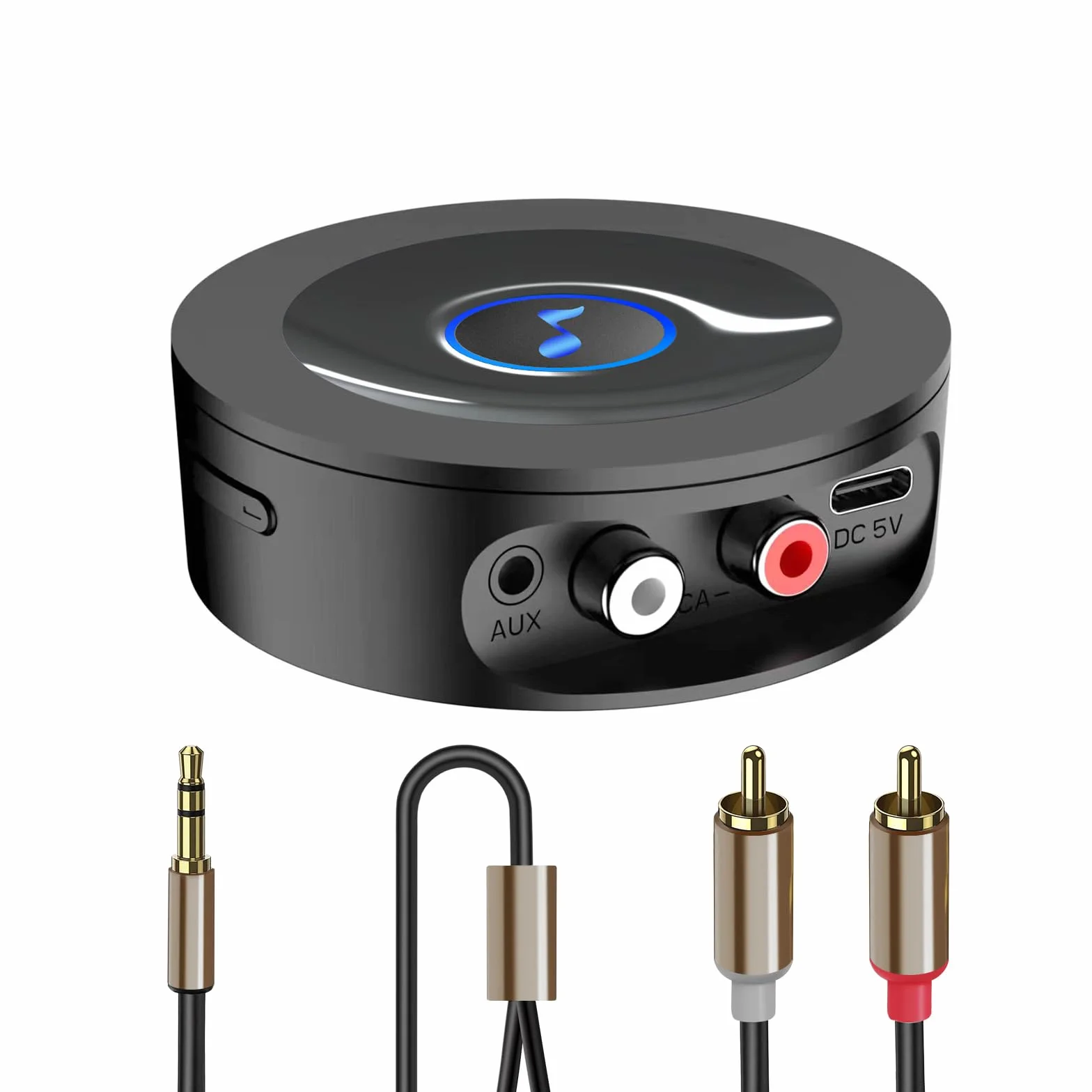 Receptor Bluetooth 5.2 HiFi, Adaptador Bluetooth Jack 3.5mm Nivel Lossless para Estéreo Casa, Altavoz, Amplificador, con Salidas AUX/RCA, Largo Alcance, Audio HD y Baja Latencia