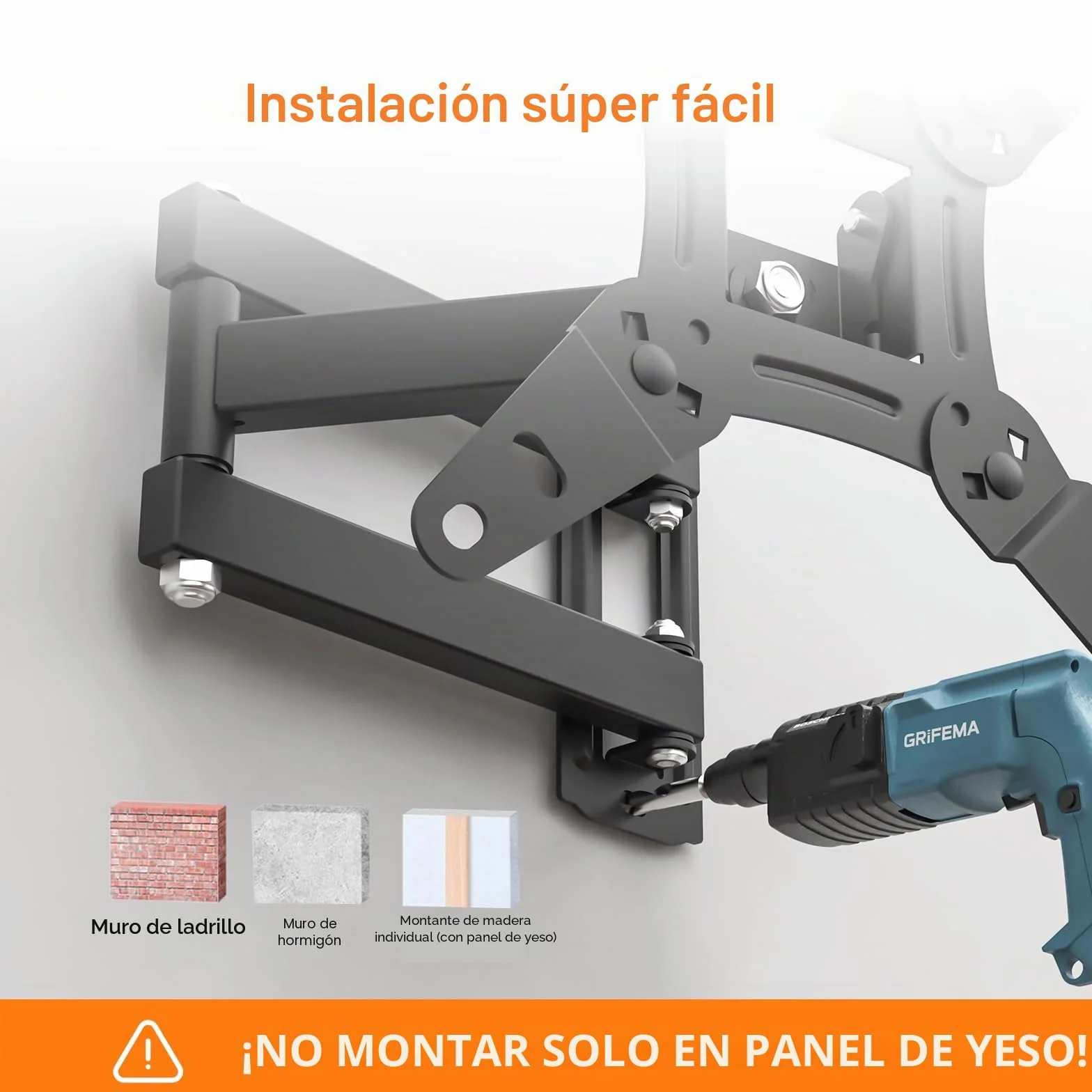 GRIFEMA GB1008-2 Soporte TV Pared 13-43" Giratorio Inclinable Extensible Universal VESA 200x200mm 20kg