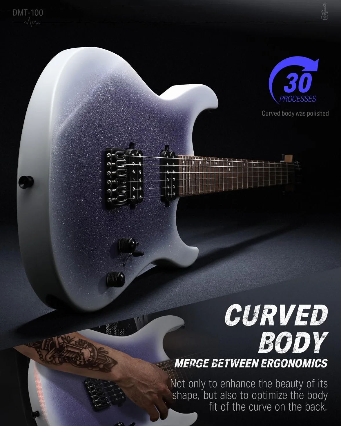 Donner Solid Body Guitarra eléctrica (metal, 39 pulgadas, con pastillas H-H, cuerdas, correa, cable, amortiguador de cuerdas para los amantes de la música rock, DMT-100 (Violeta Degradado)