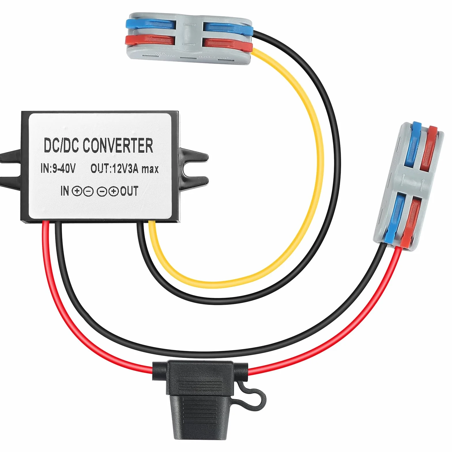 DC 9V-40V a 12V 3A Convertidor de Corriente IP67 Impermeable Buck Converter 36W Transformador Regulador de Voltaje para Cámaras Golf Cart Club