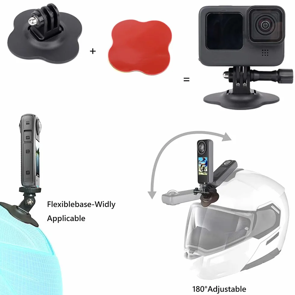 2 Kit Soporte Adhesivo Flexible para Insta360 X5, X4 Air, X4, X3, X2, Ace Pro, Ace, Montaje en Soporte Casco Compatible con GoPro Hero, SJCAM y para dji Osmo Action