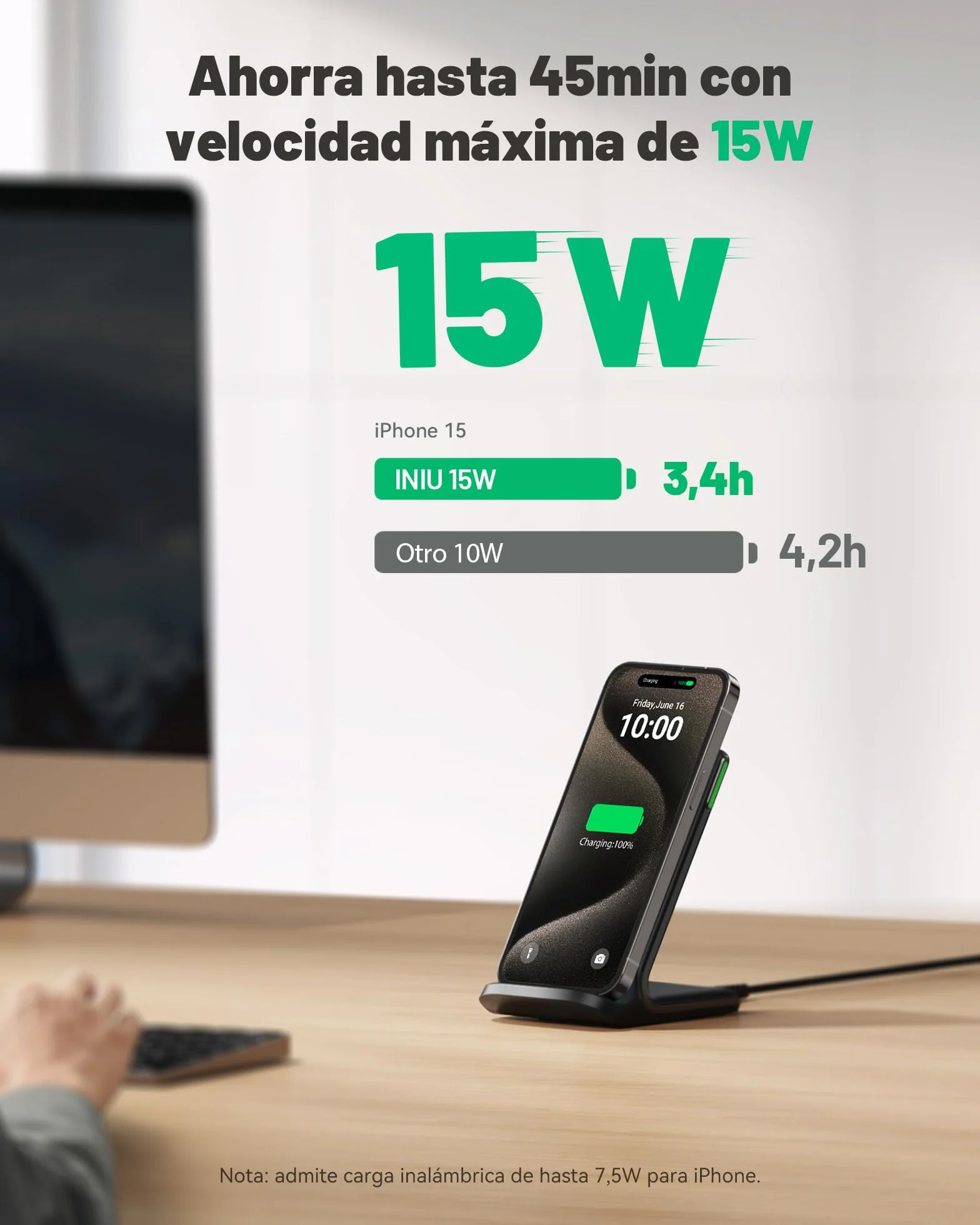 INIU Wireless Charger Stand 15W Fast Charging Station for iPhone 17 16 15 14 13 12 11 Pro MAX Samsung Galaxy S23 S22 Google Pixel 8 7 6
