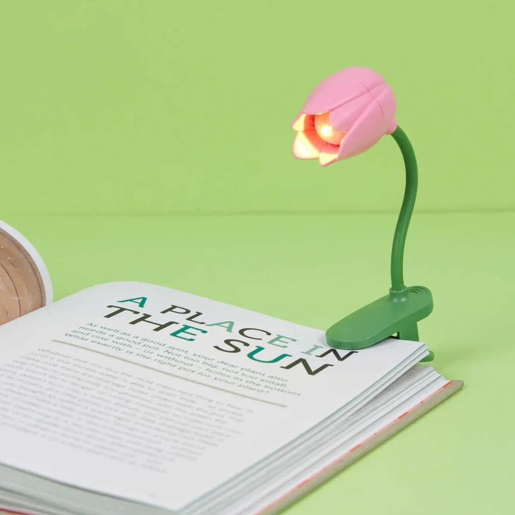 Balvi Luz Lectura Tulip Color Rosa Lámpara Flexible con Pinza en Forma de tulipán para Leer por la no