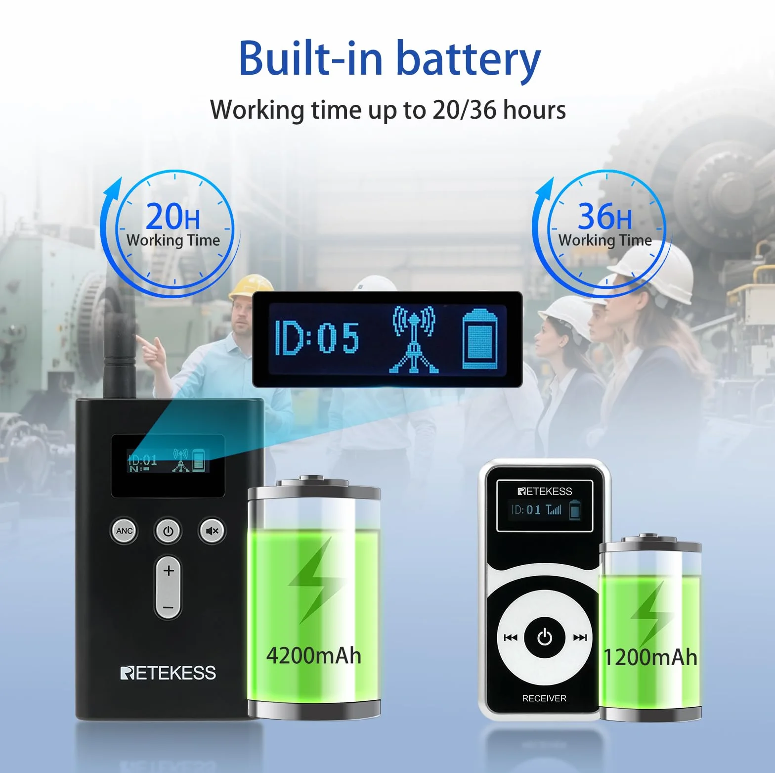 Retekess T130P (T130 3rd) Sistema de Audioguía Inalámbrico, Reducción de Ruido Mejorada, Sistema de Guía Turística Whisper, 160m, para Visita a Fábrica (1 Transmisor 10 Receptores)