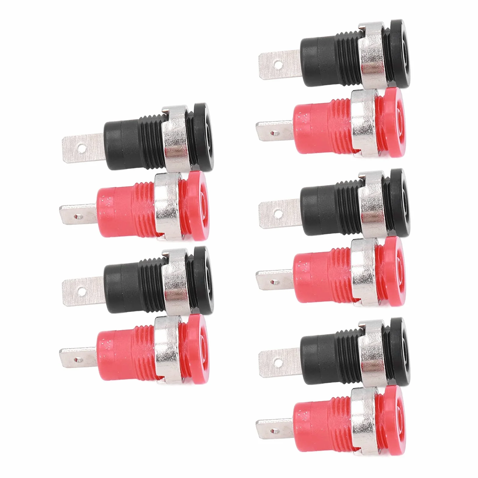 Conector Tipo Banana 4 mm, Terminales de Retorno Seguro, Rojo y Negro, Cobre Puro, Agujero de Montaje 12 mm, Tierra Desmontable
