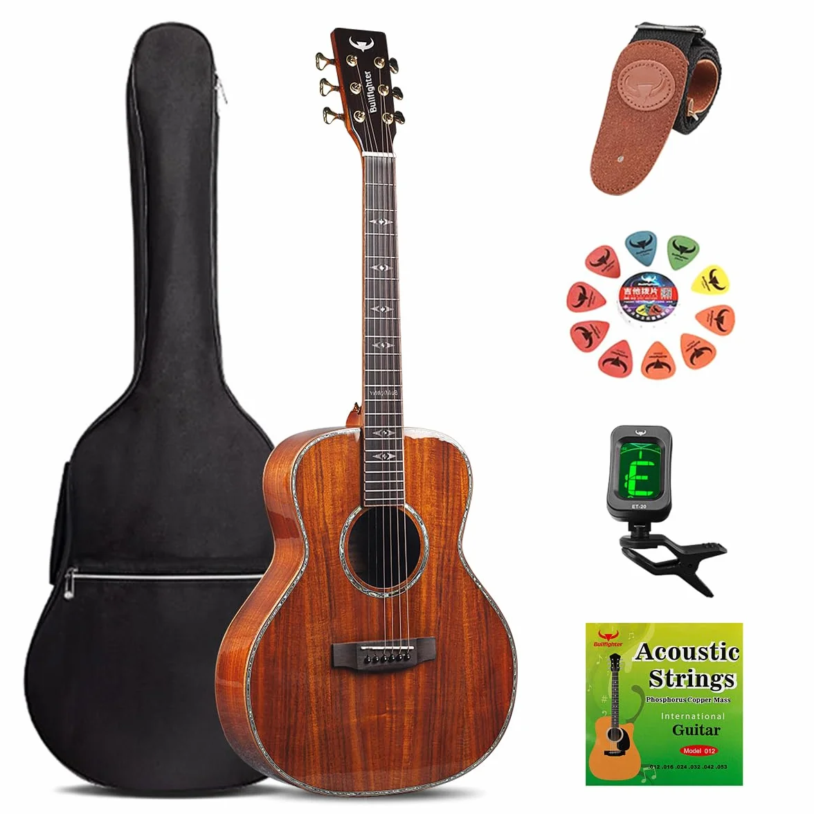 Kit de guitarra acústica de 41 pulgadas para principiantes, guitarras folk pop para niños y adultos, kit de guitarra acústica con funda, correa, afinador, cuerda, púas