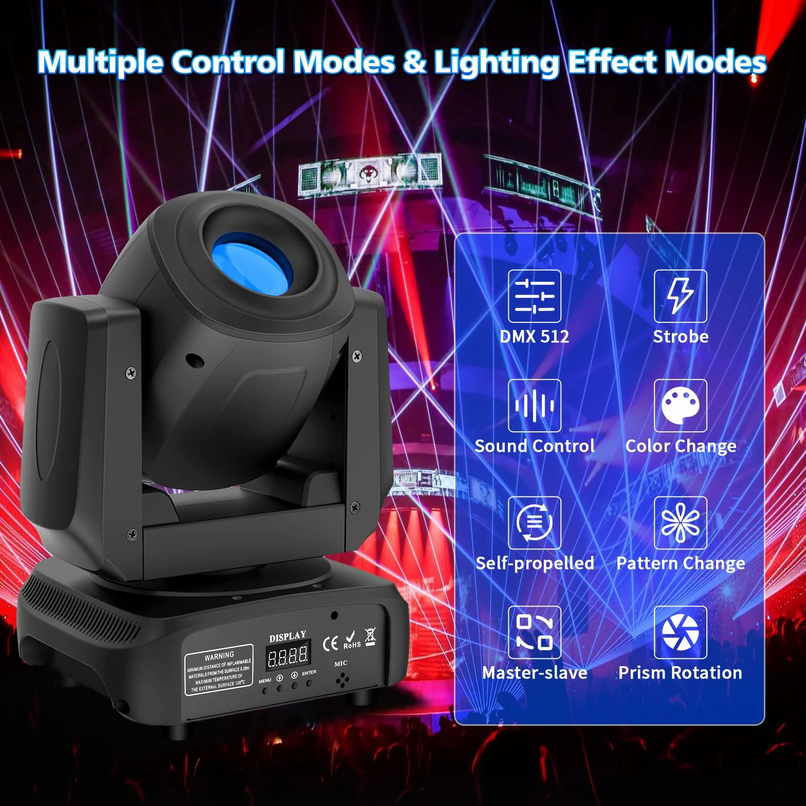 UKing Cabeza Movil LED 100W Luces DJ RGBW 8 Patrón 8 Color DMX512 Iluminación de Escenario Spot luces de Discoteca para Bar Club Fiesta Disco Boda
