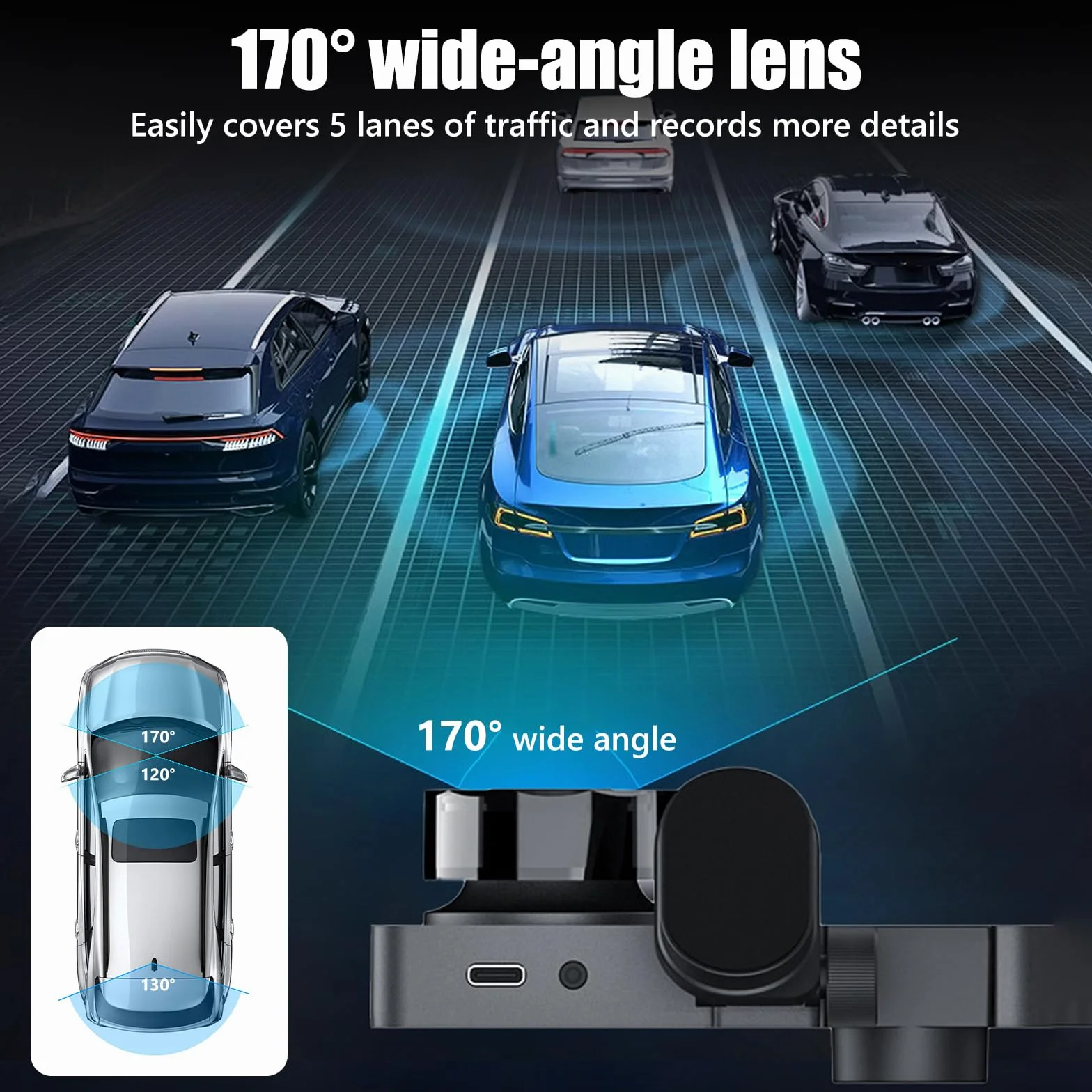 Cámara para Coche 1080P con Cámaras Frontal, Trasera e Interior, Tarjeta SD de 32 GB, Vigilancia de Aparcamiento, Visión Nocturna por Infrarrojos, Sensor G y Grabación en Bucle (Versión Estándar)