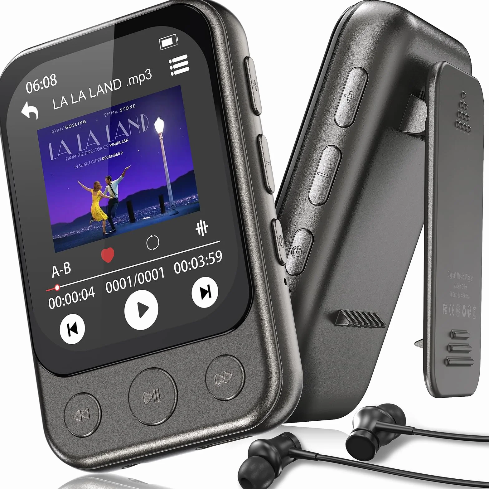 64GB Reproductor MP3 Bluetooth 5.3 con Clip y Altavoz, Reproductor de Música Deportivo con Pantalla Táctil y Botones, Control de Volumen Independiente, Radio FM, Ampliable hasta 128GB
